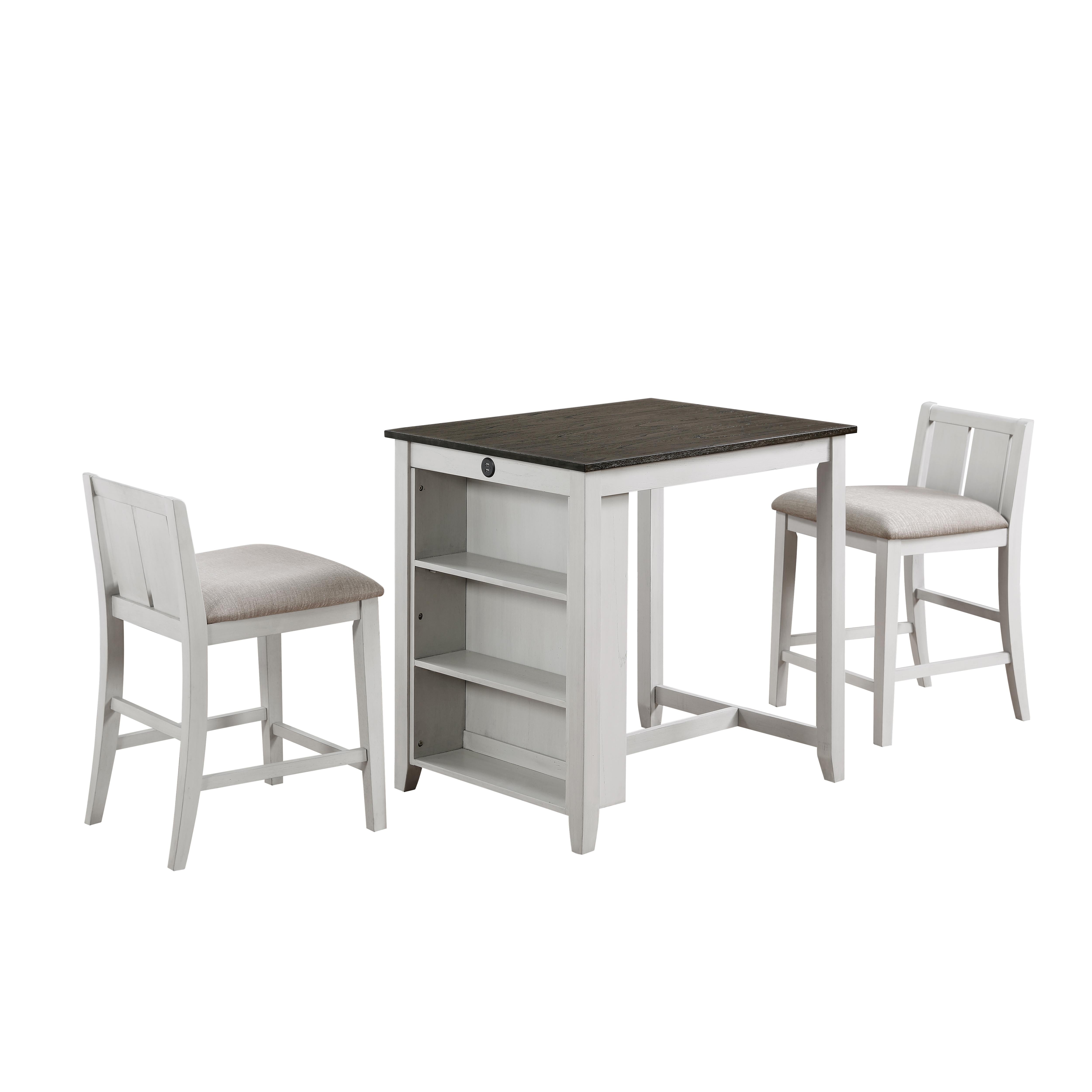 HESTON 36" STORAGE COUNTER TABLE SET W/2 CHAIRS-WHITE/GRAY - Ideal Furniture (Fresno,CA)