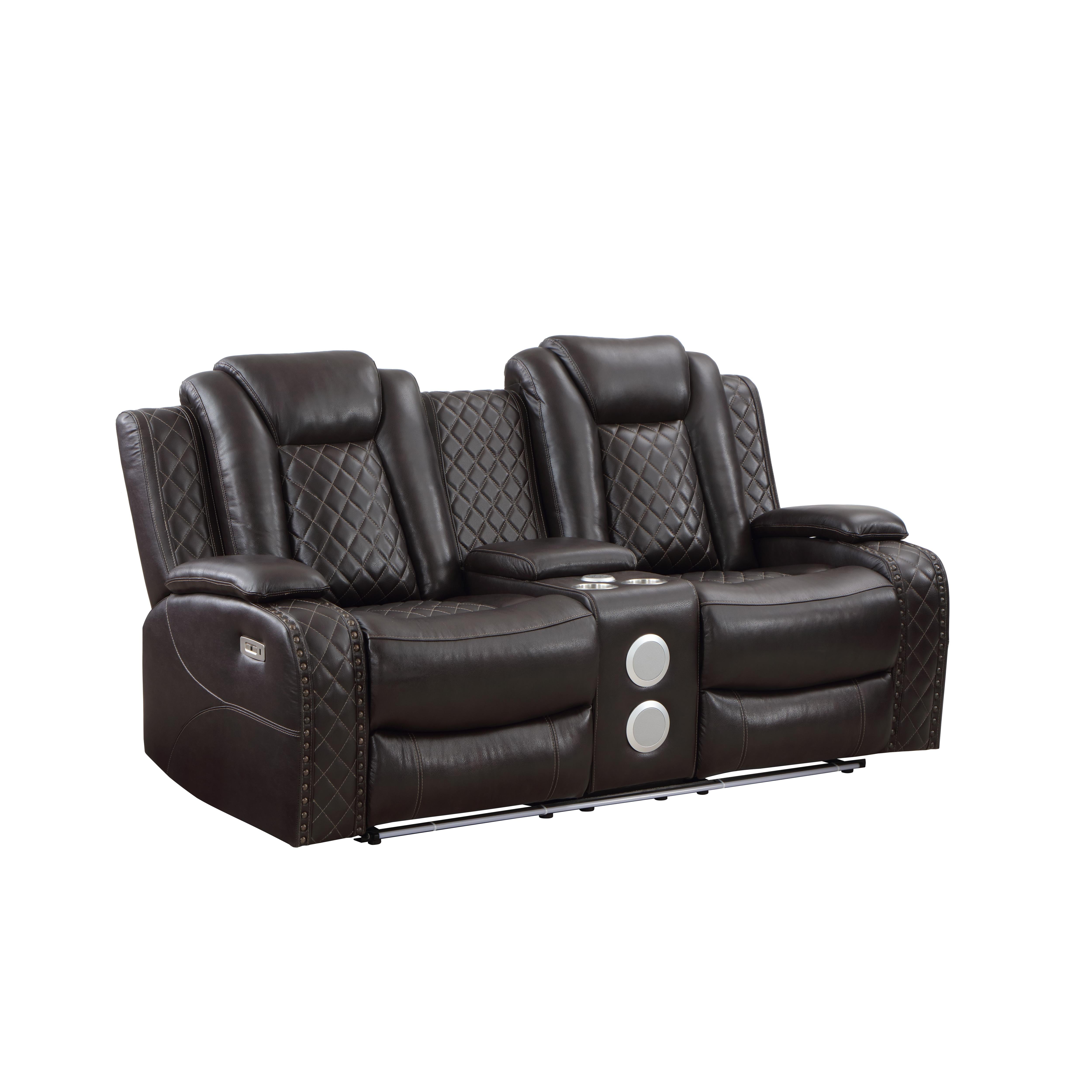 JOSHUA LEATHER CONSOLE LOVESEAT W/ PWR FR & HR-DK BROWN - Ideal Furniture (Fresno,CA)