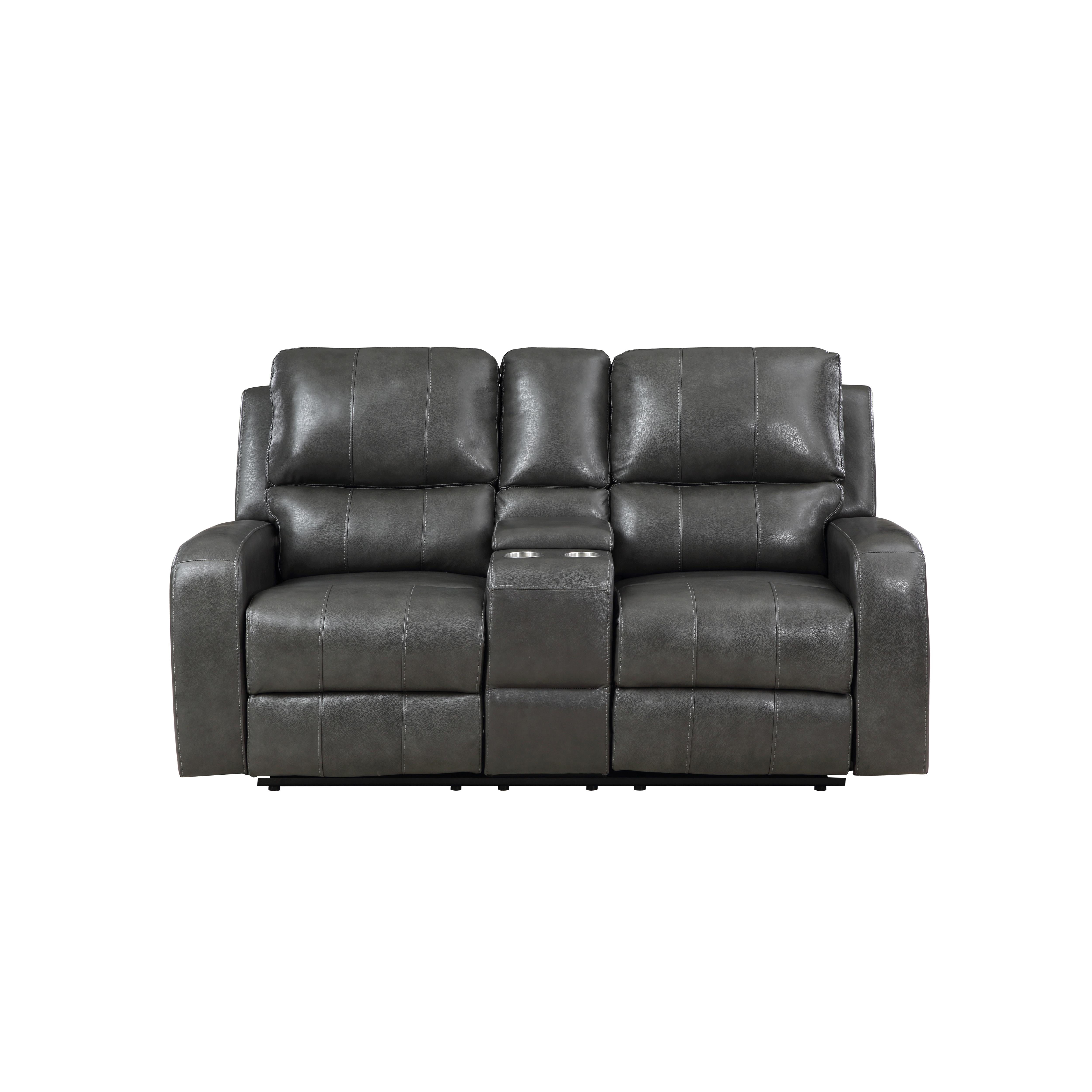 LINTON LEATHER CONSOLE LOVESEAT W/ PWR FR-GRAY - Ideal Furniture (Fresno,CA)