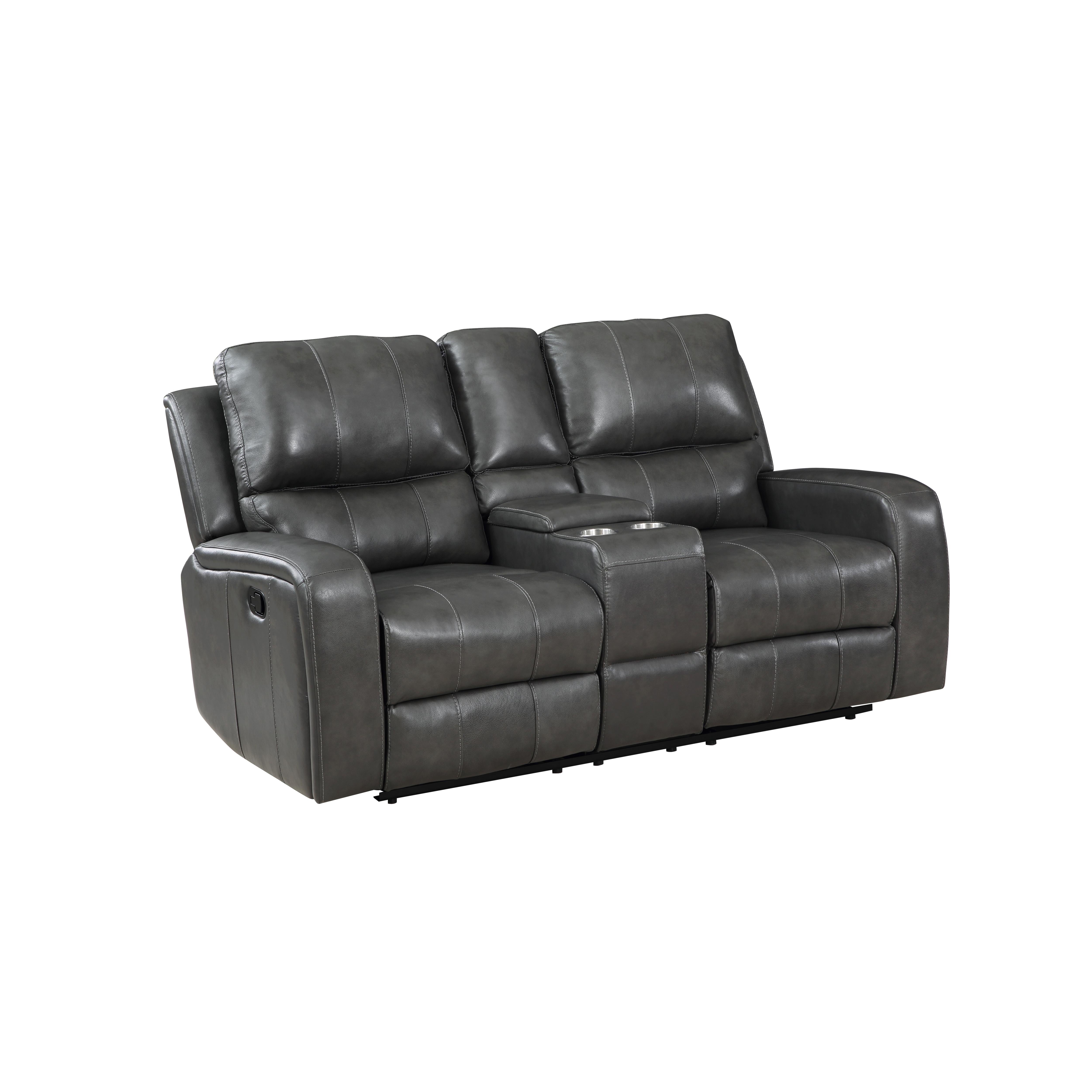 LINTON LEATHER CONSOLE LOVESEAT W/ PWR FR-GRAY - Ideal Furniture (Fresno,CA)