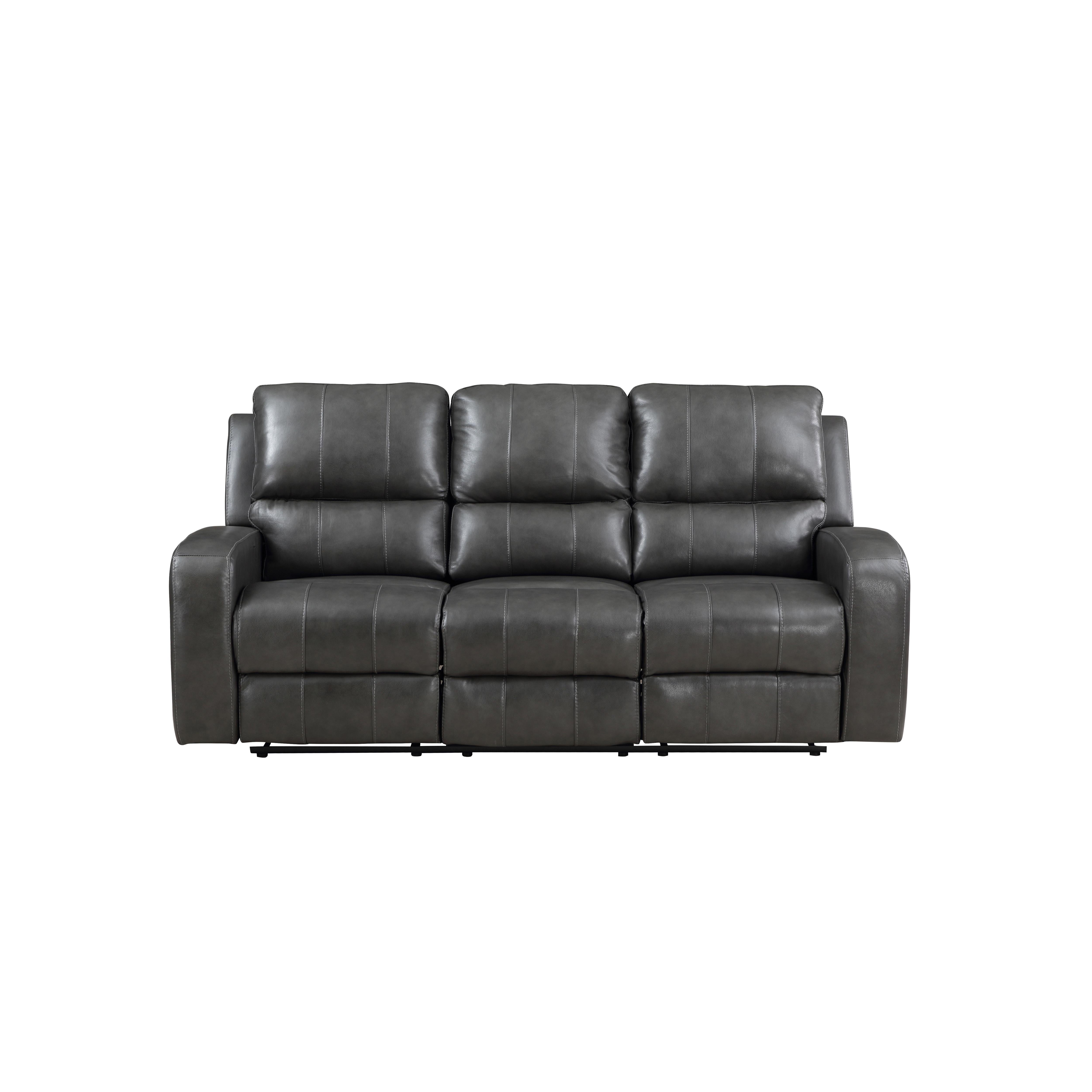 LINTON LEATHER SOFA W/DUAL RECLINER-GRAY - Ideal Furniture (Fresno,CA)