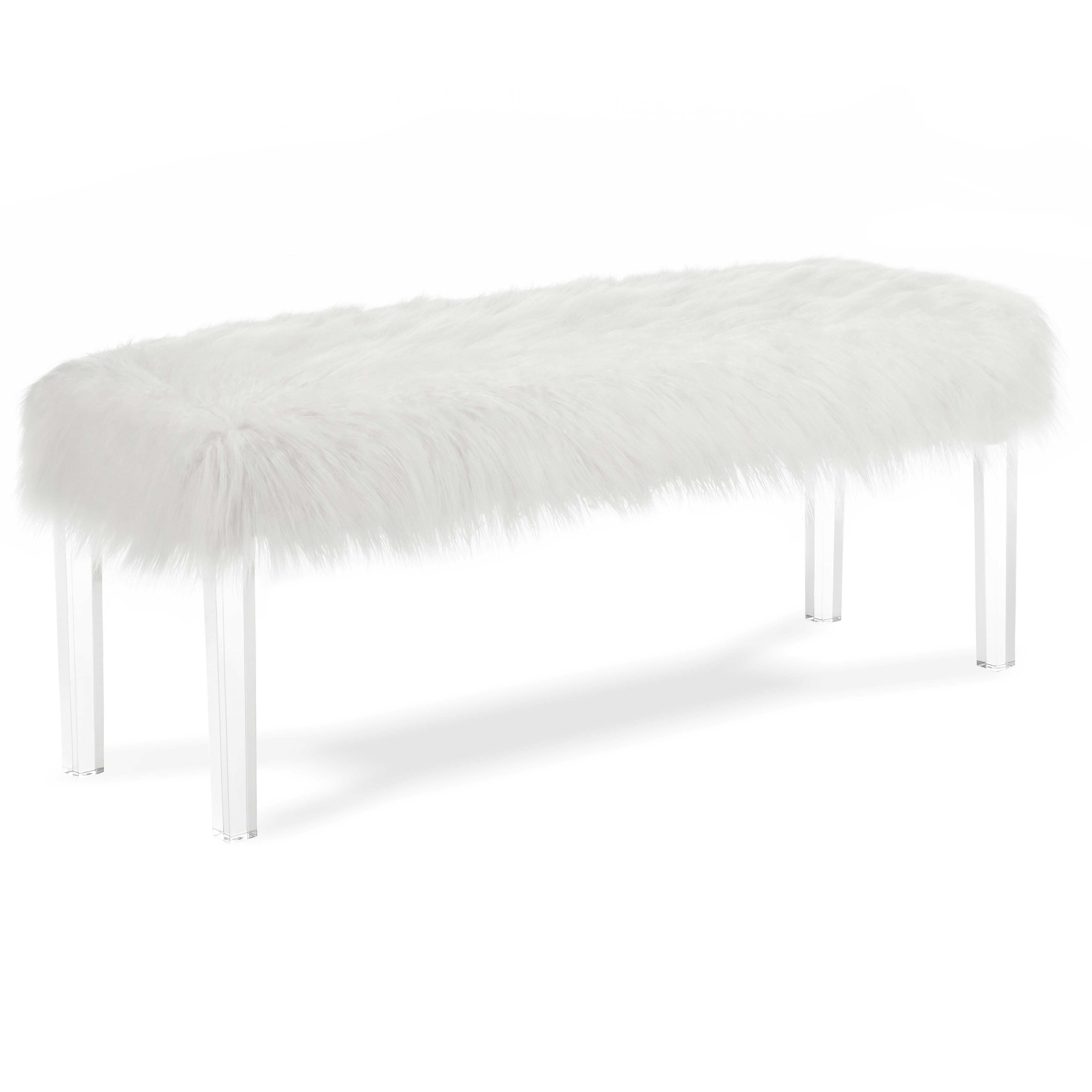 MARILYN UPHOLSTERED WHITE GLAM FAUX FUR BENCH - Ideal Furniture (Fresno,CA)