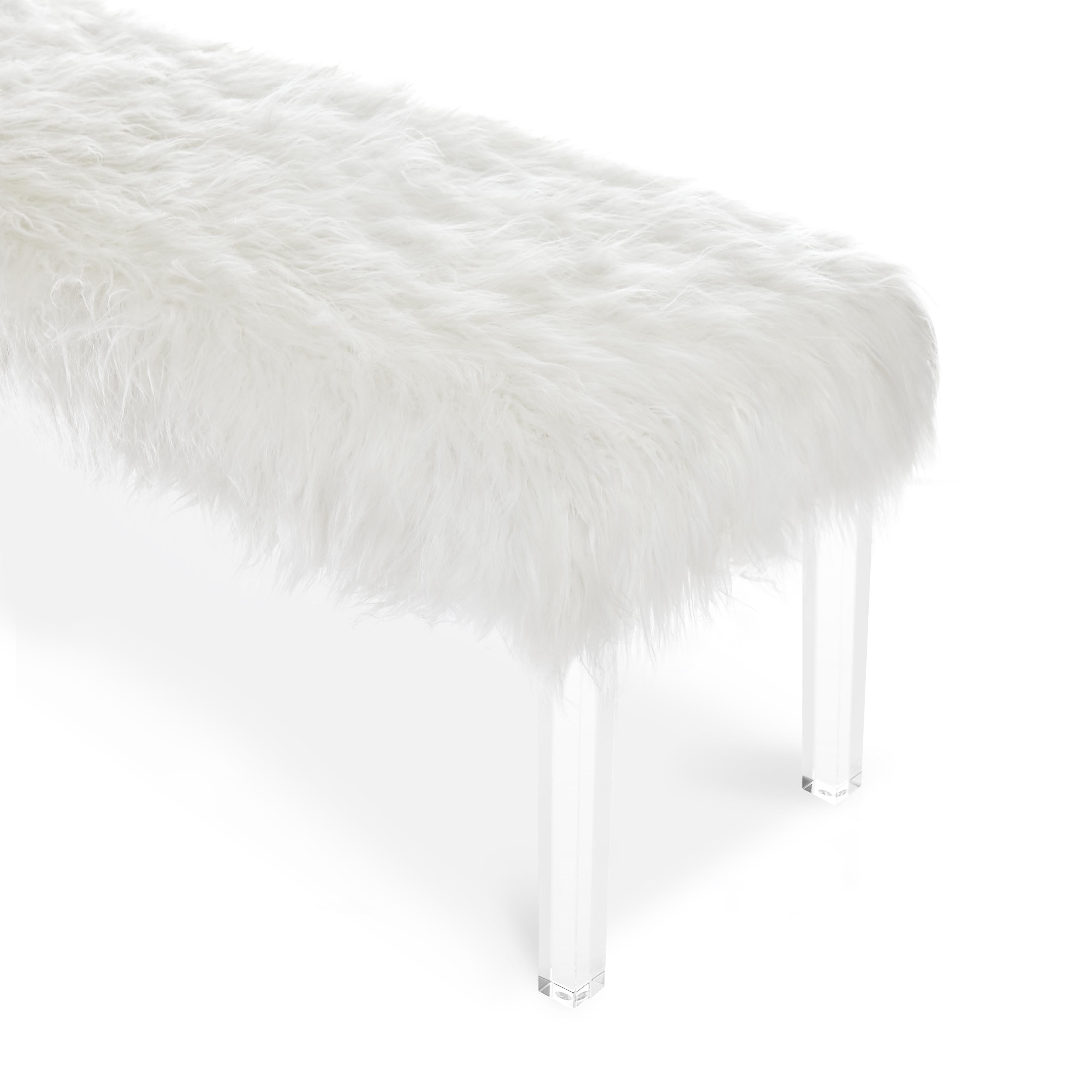 MARILYN UPHOLSTERED WHITE GLAM FAUX FUR BENCH - Ideal Furniture (Fresno,CA)