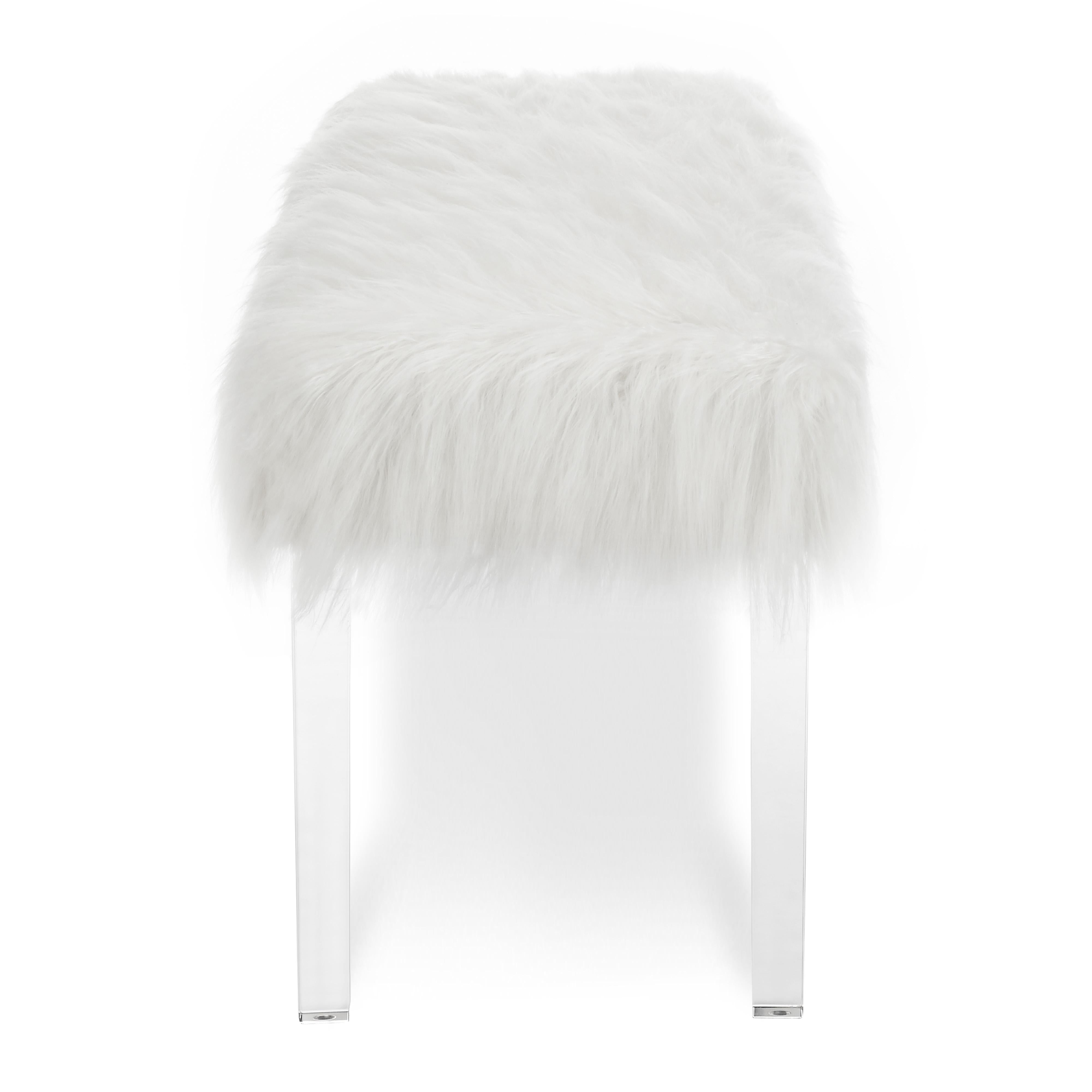 MARILYN UPHOLSTERED WHITE GLAM FAUX FUR BENCH - Ideal Furniture (Fresno,CA)