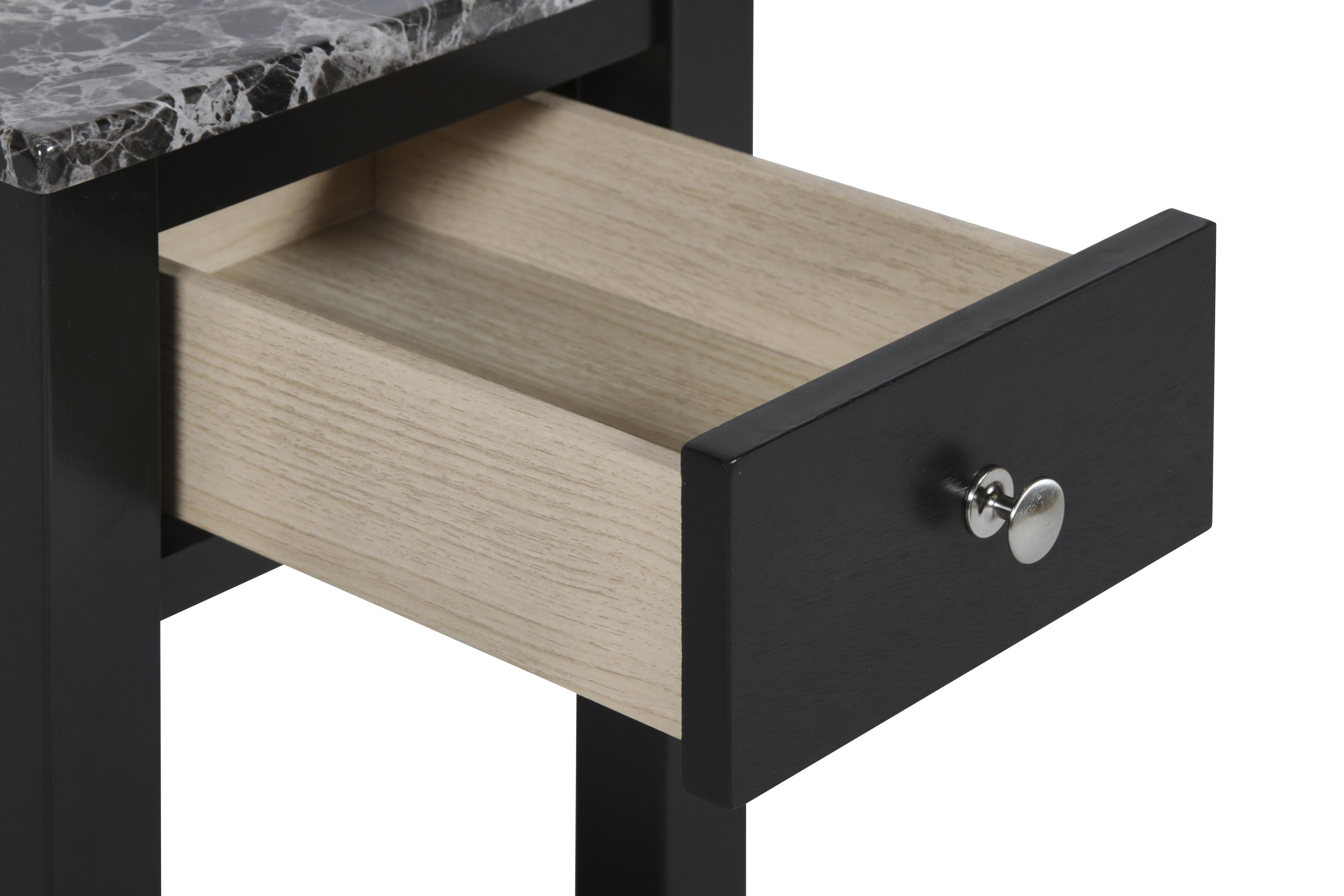 NOAH END TABLE WITH DRAWER-BLACK W/ FAUX MARBLE TOP - Ideal Furniture (Fresno,CA)