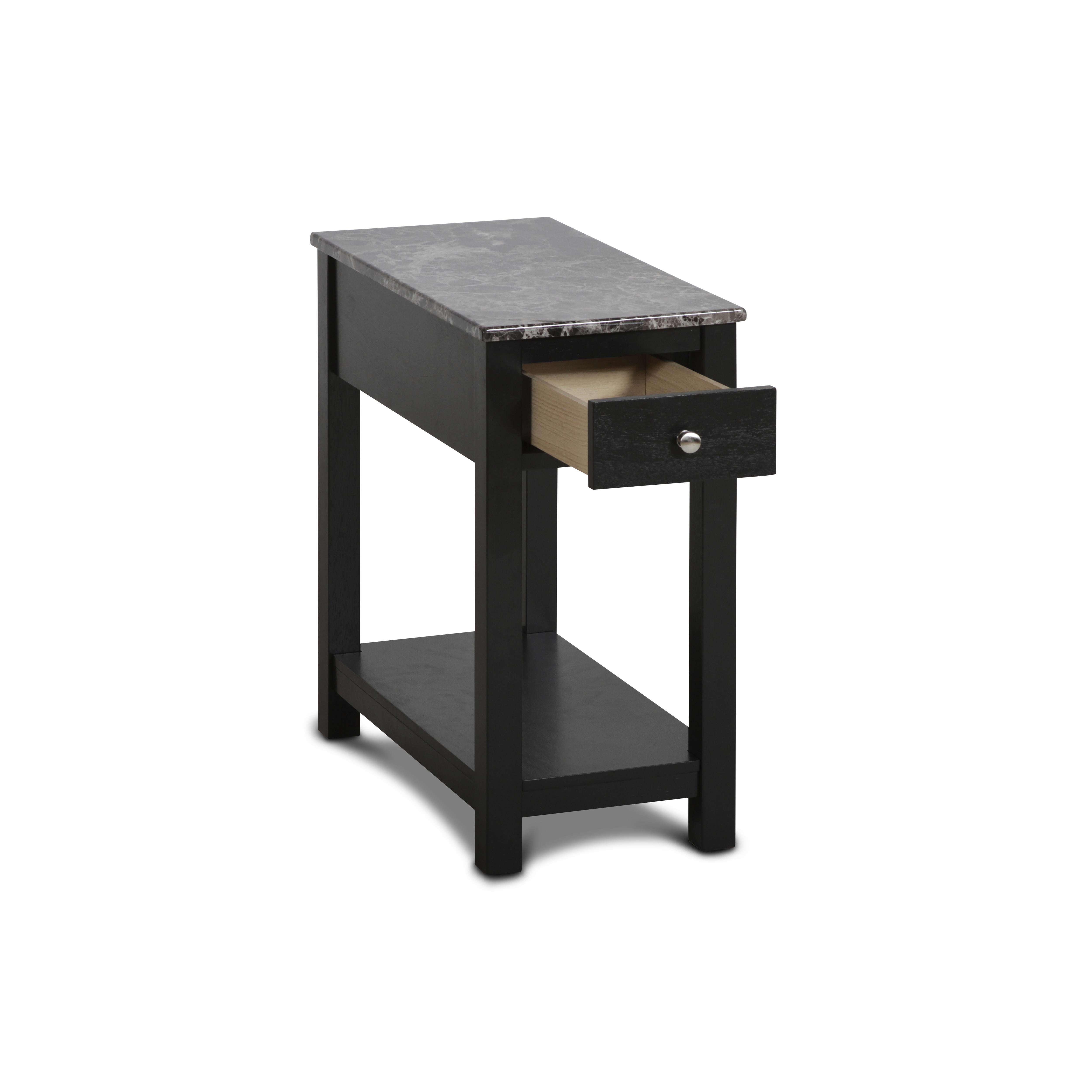 NOAH END TABLE WITH DRAWER-BLACK W/ FAUX MARBLE TOP - Ideal Furniture (Fresno,CA)