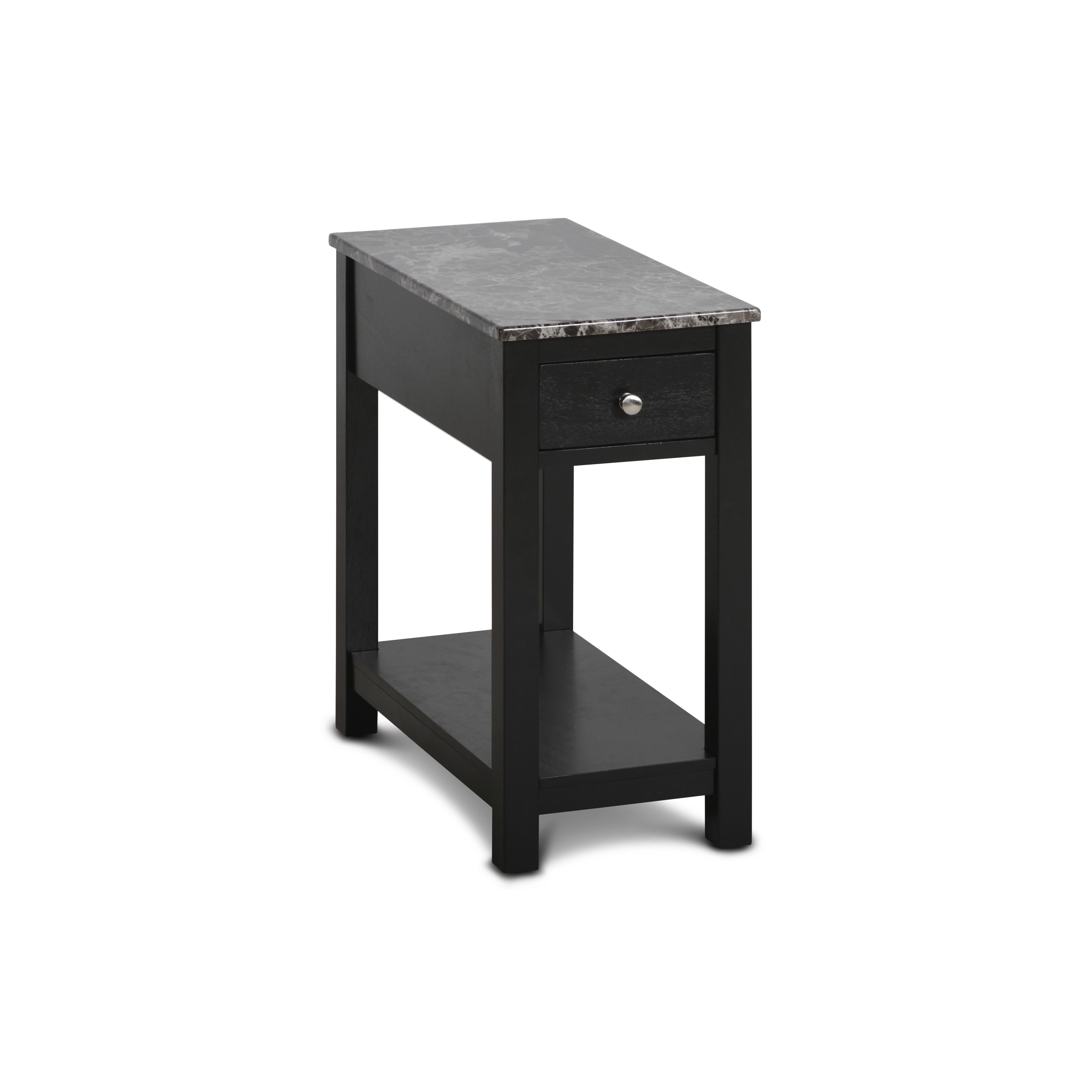 NOAH END TABLE WITH DRAWER-BLACK W/ FAUX MARBLE TOP - Ideal Furniture (Fresno,CA)
