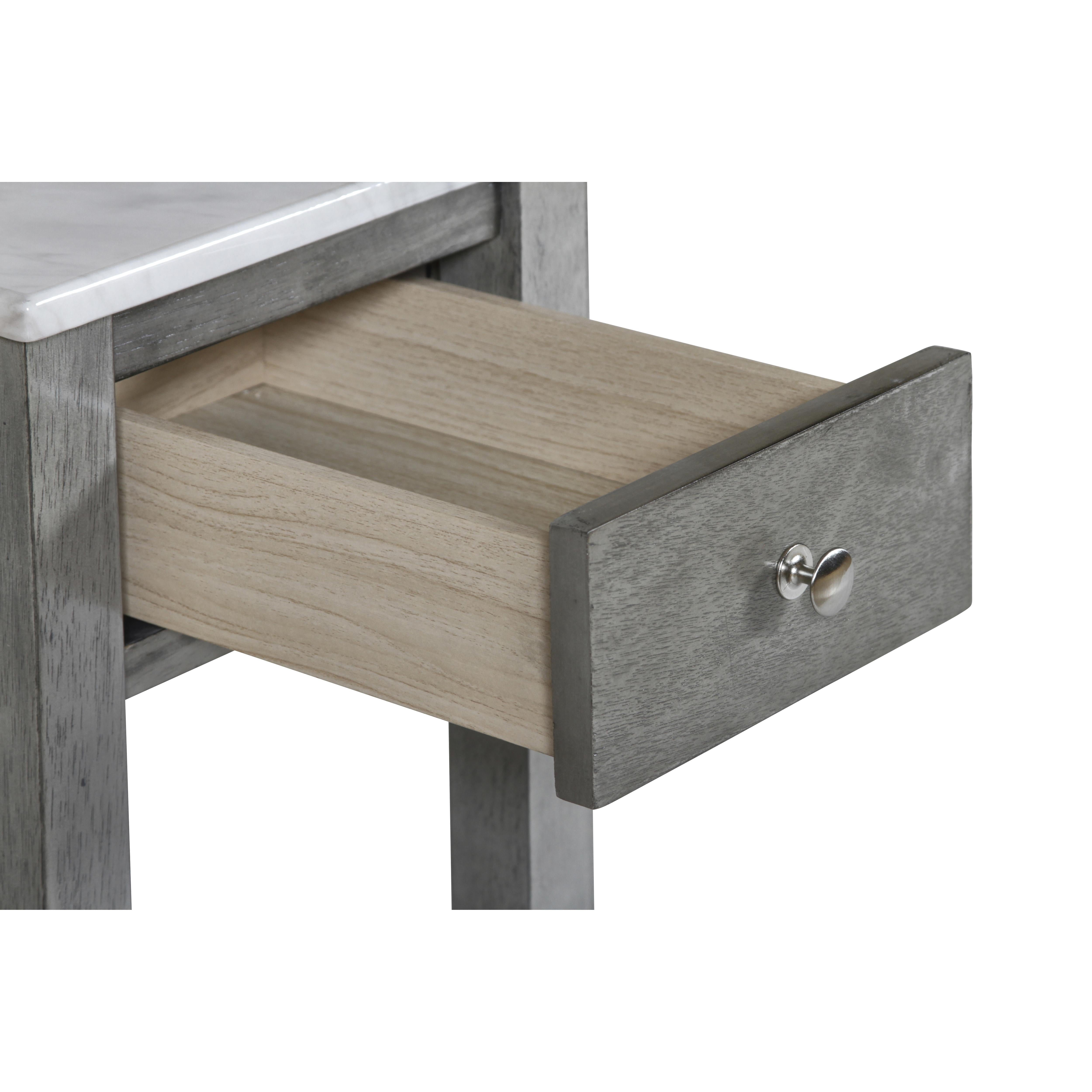 NOAH END TABLE WITH DRAWER-GRAY W/FAUX MARBLE TOP - Ideal Furniture (Fresno,CA)