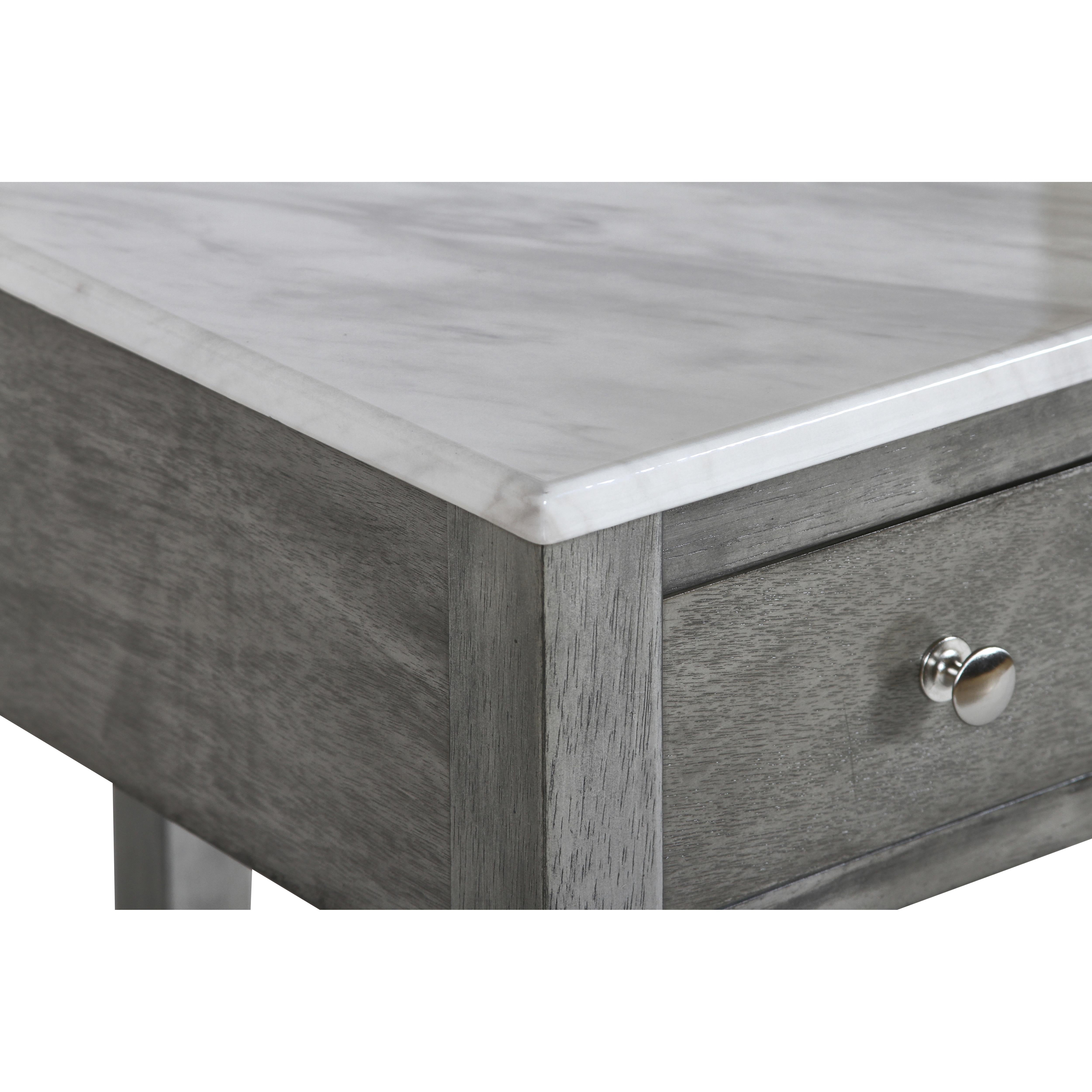 NOAH END TABLE WITH DRAWER-GRAY W/FAUX MARBLE TOP - Ideal Furniture (Fresno,CA)