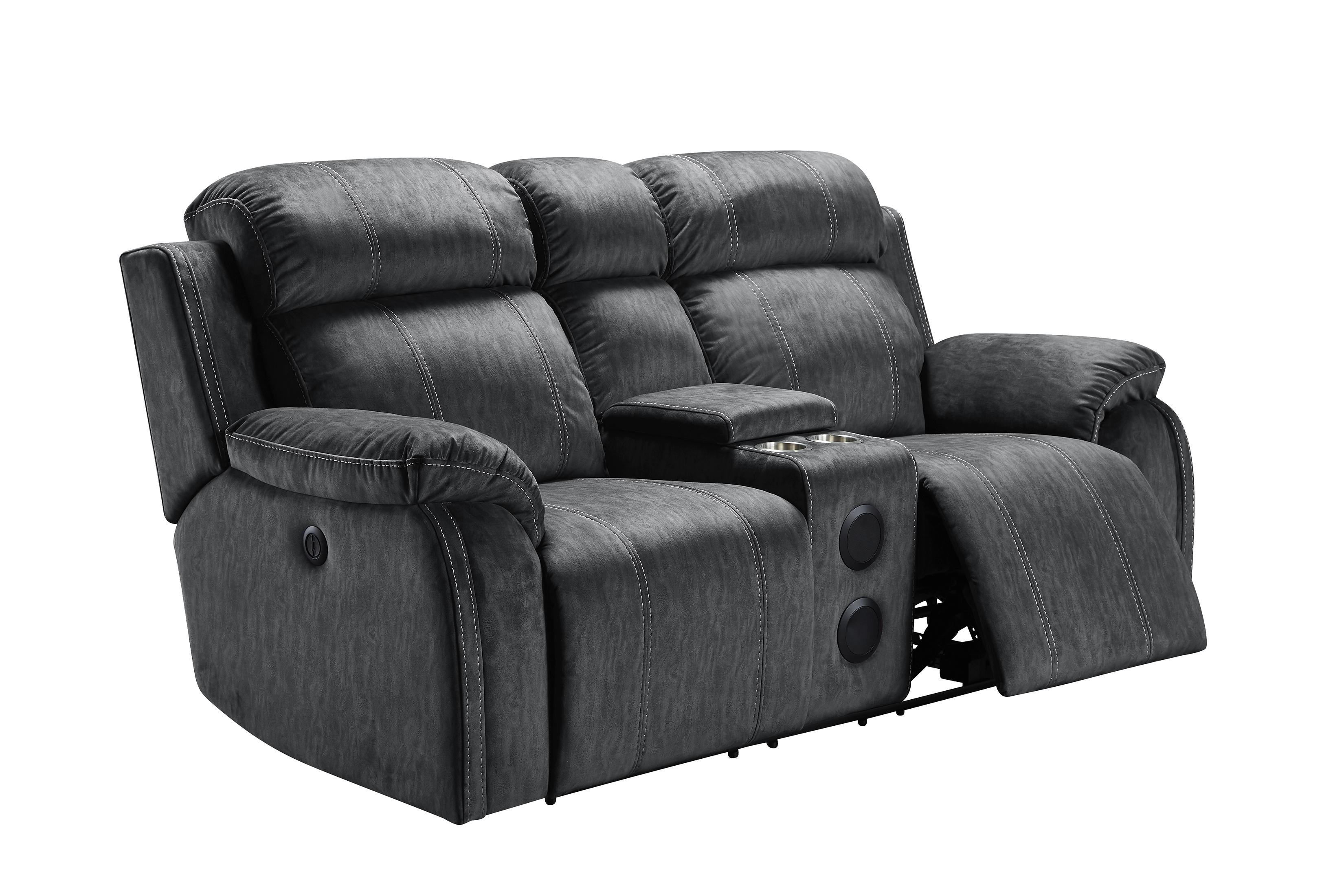 TANGO CONSOLE LOVESEAT W/SPEAKER-SHADOW - Ideal Furniture (Fresno,CA)