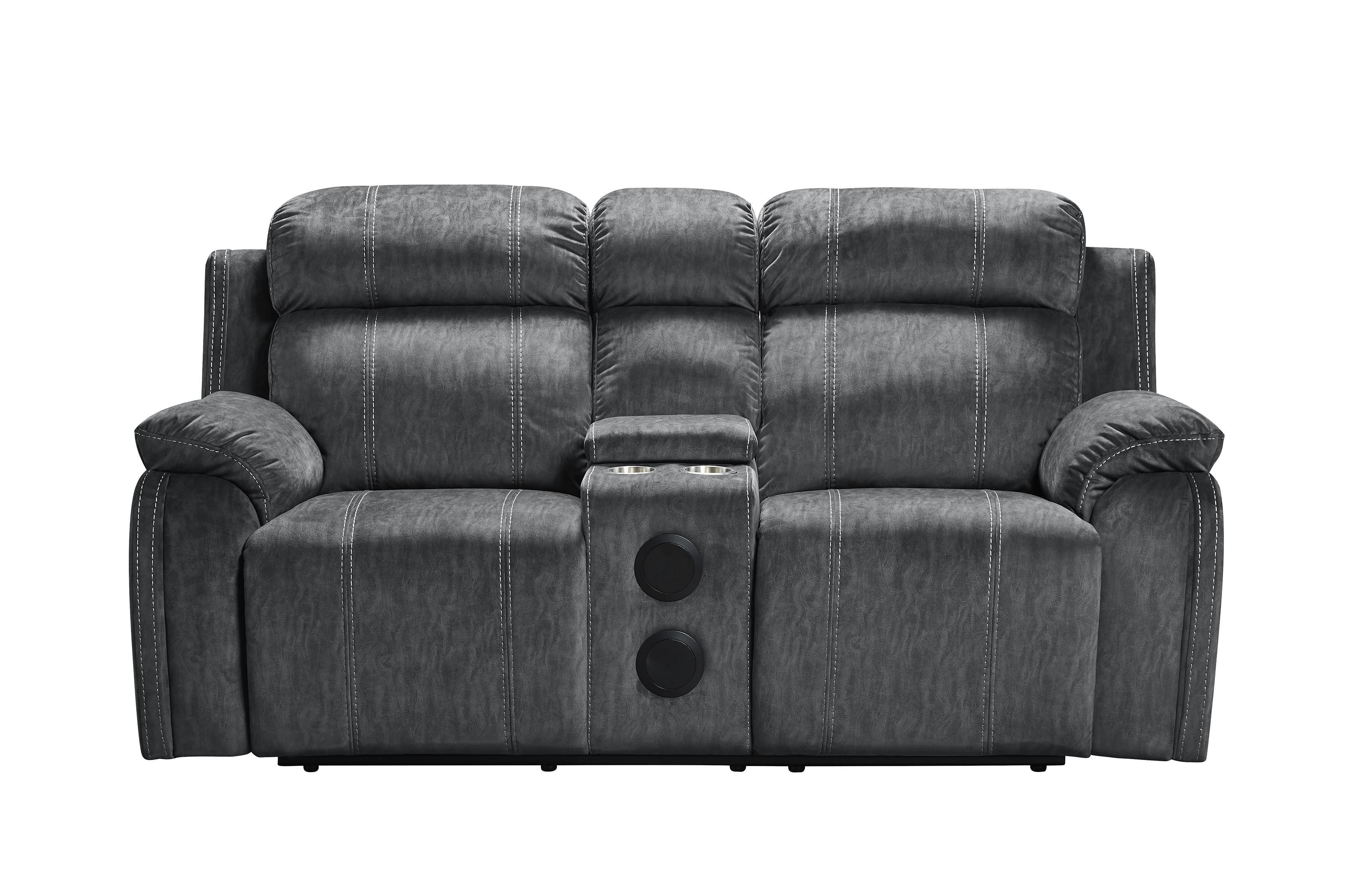 TANGO CONSOLE LOVESEAT W/SPEAKER-SHADOW - Ideal Furniture (Fresno,CA)