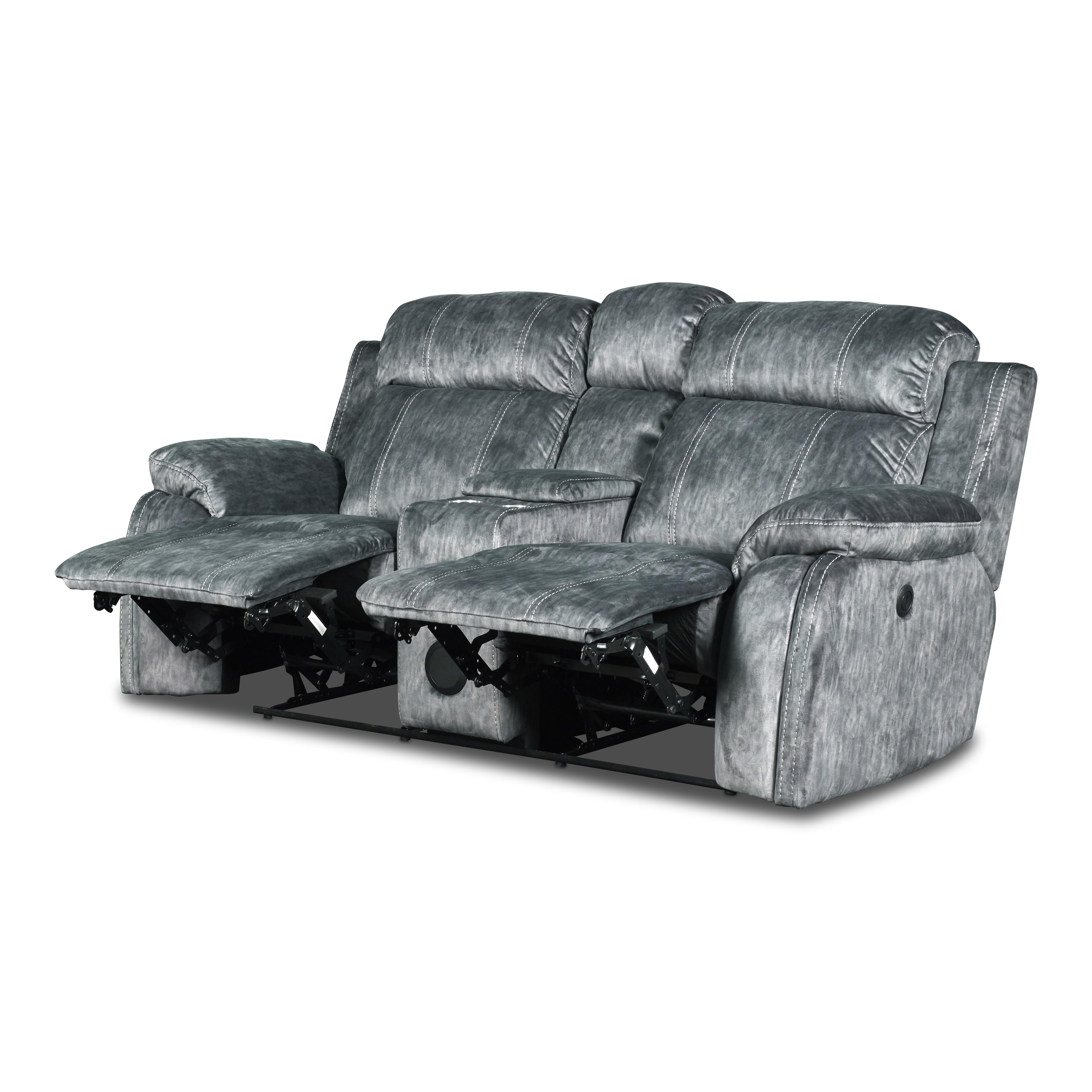 TANGO CONSOLE LOVESEAT W/SPEAKER & PWR FR-SHADOW - Ideal Furniture (Fresno,CA)