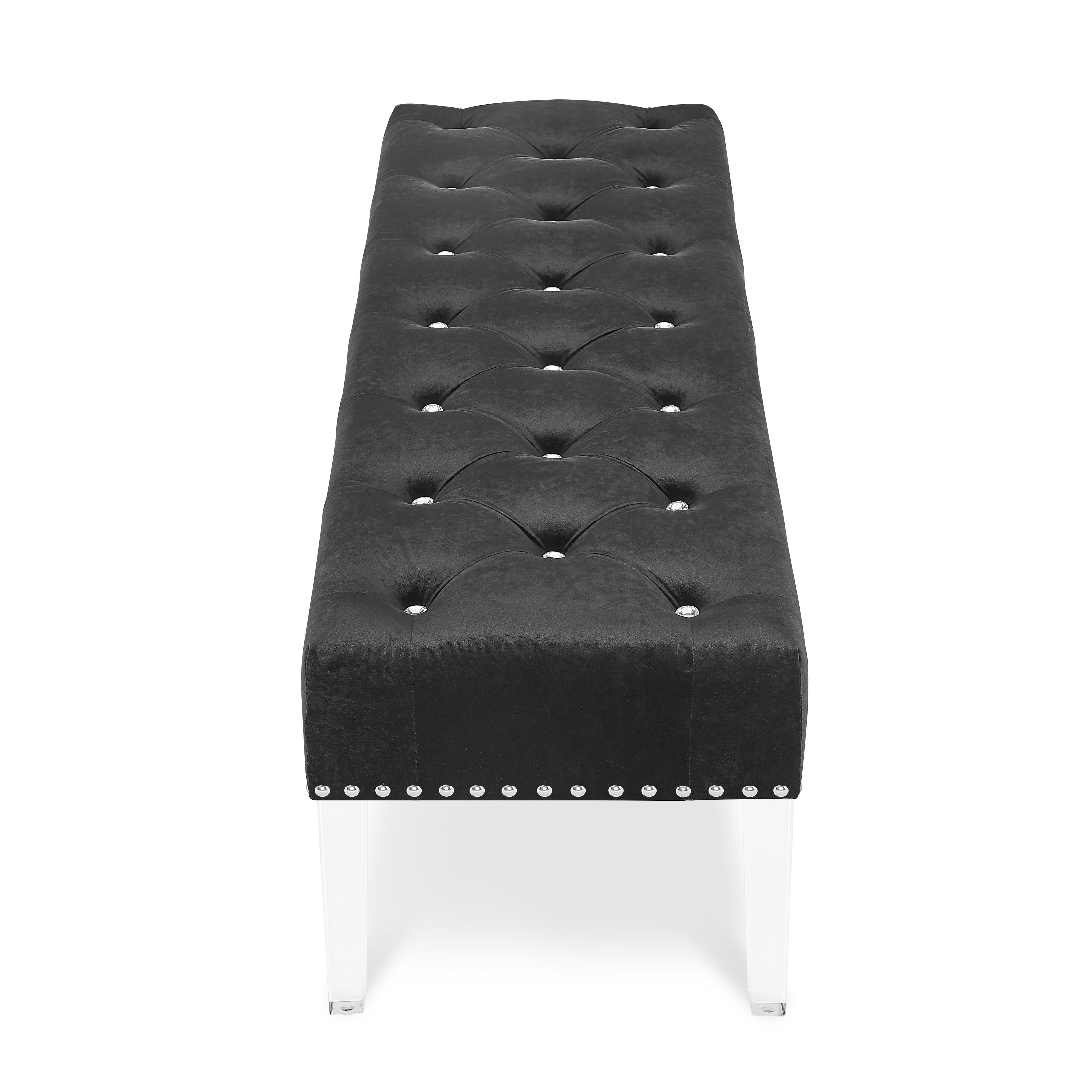 VIVIAN BLACK VELVET BENCH WITH CRYSTAL BUTTONS - Ideal Furniture (Fresno,CA)