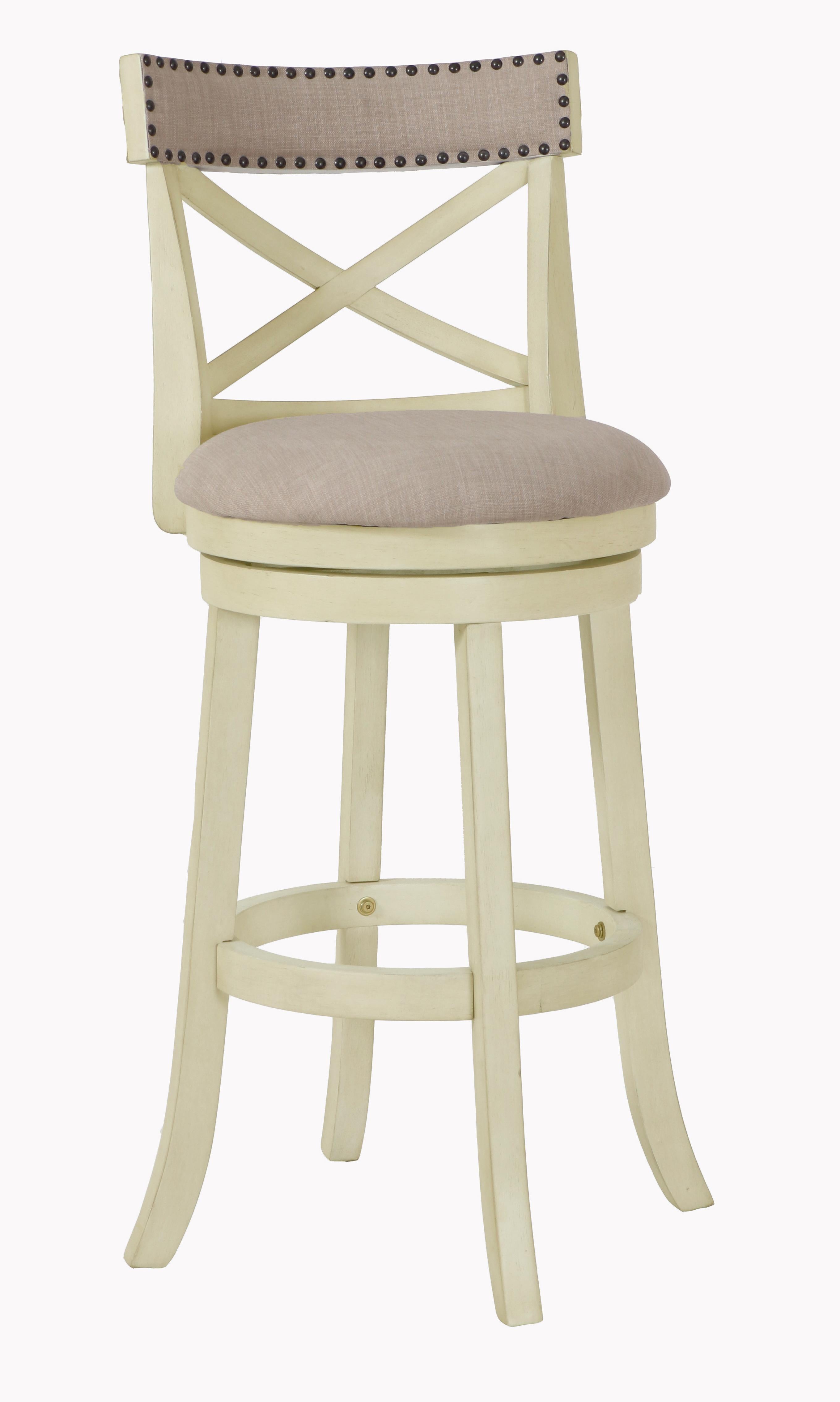 YORK 29" BAR STOOL-ANT WHITE W/FABRIC SEAT - Ideal Furniture (Fresno,CA)