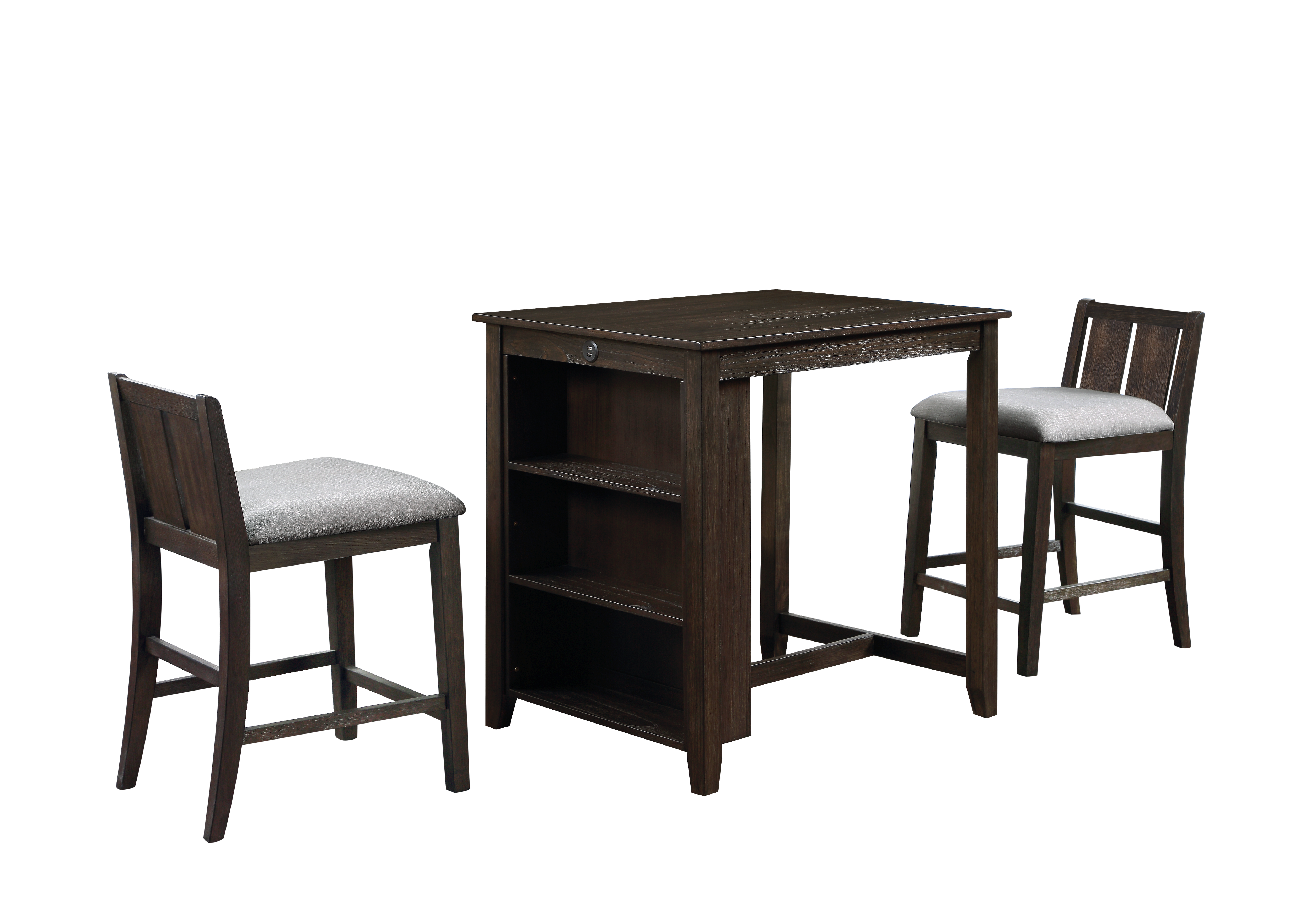HESTON 36" STORAGE COUNTER TABLE SET W/2 CHAIRS-CHERRY - Ideal Furniture (Fresno,CA)