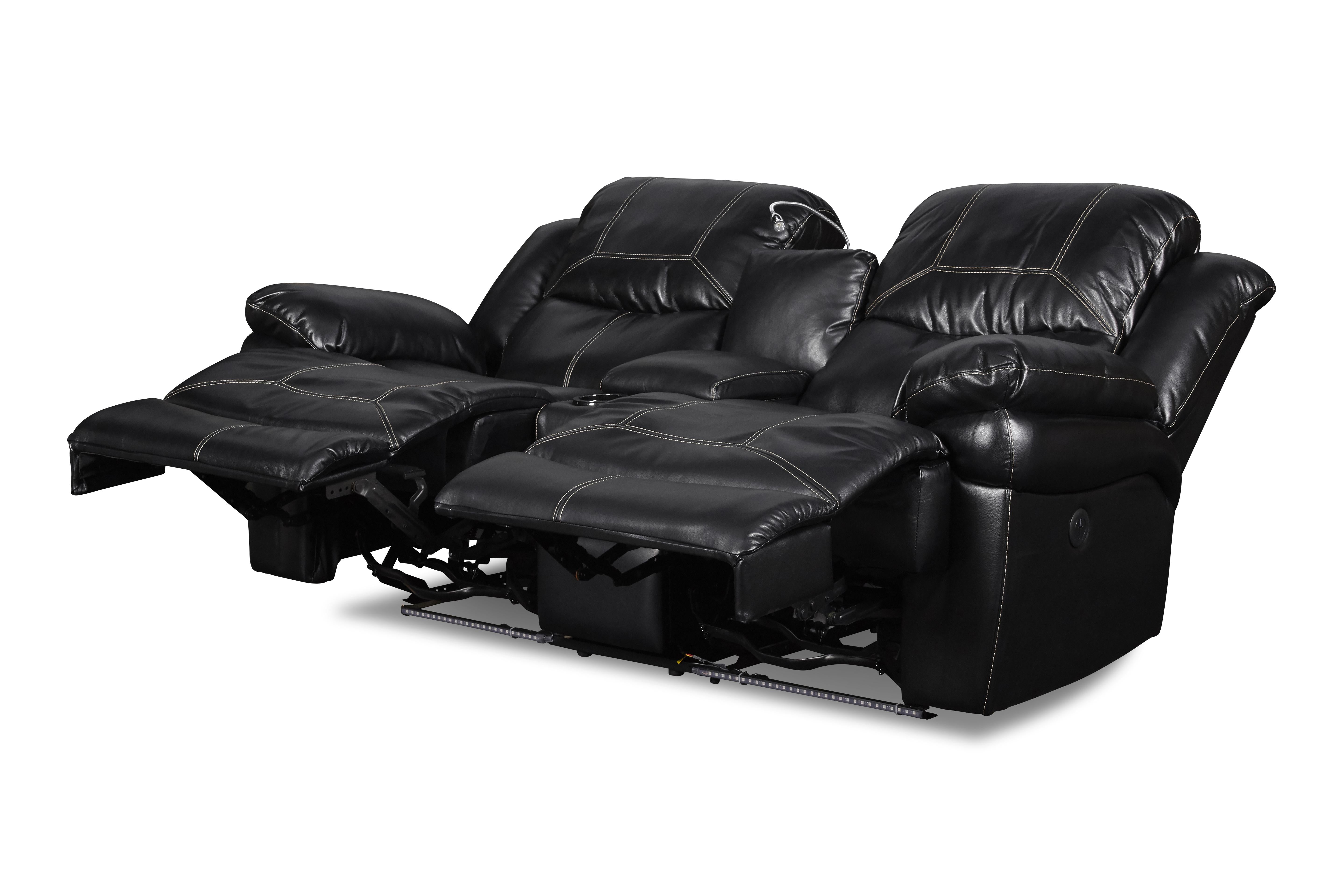 FLYNN CONSOLE LOVESEAT W/READING LIGHT, PWR FR- BLACK - Ideal Furniture (Fresno,CA)