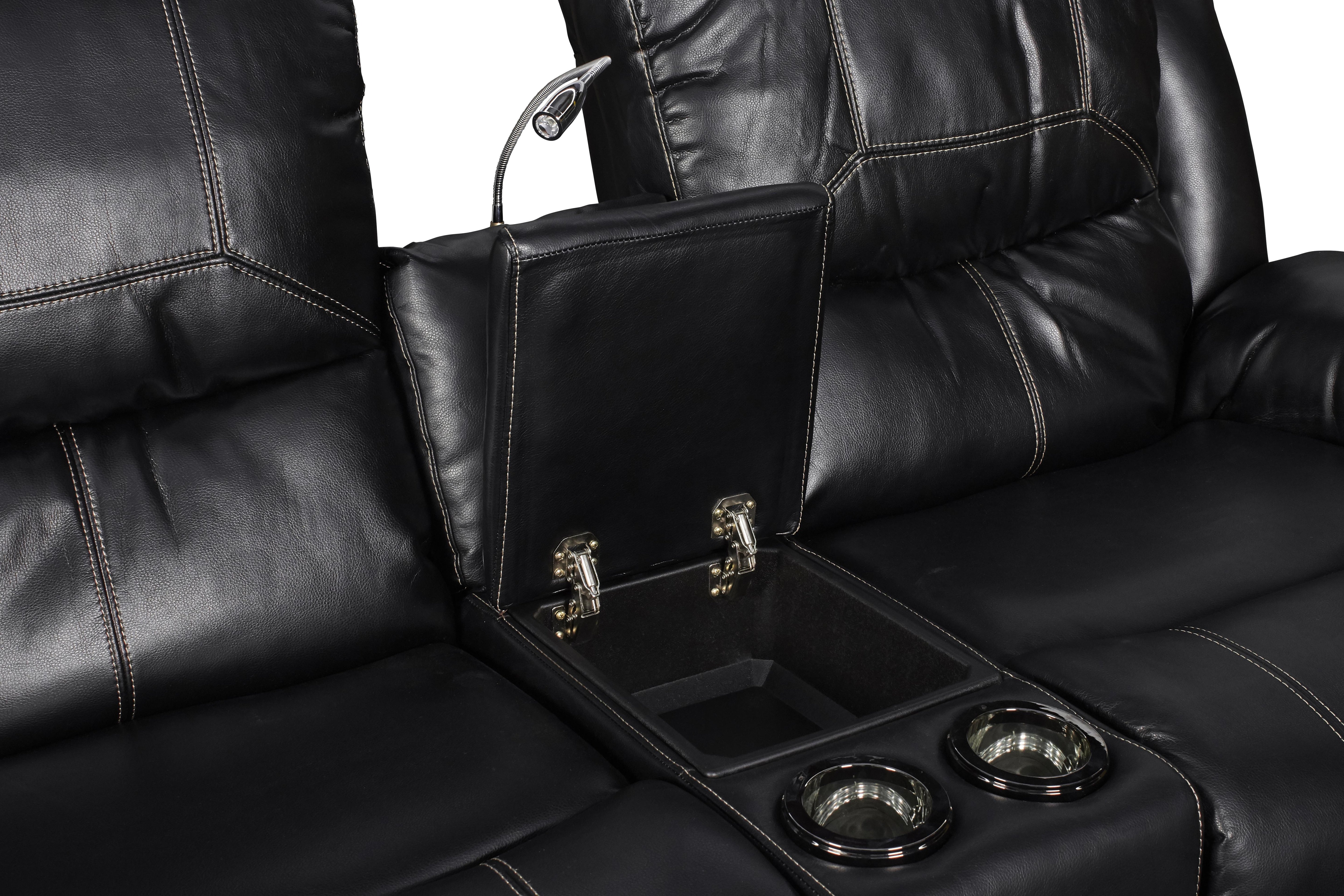 FLYNN CONSOLE LOVESEAT W/READING LIGHT, PWR FR- BLACK - Ideal Furniture (Fresno,CA)