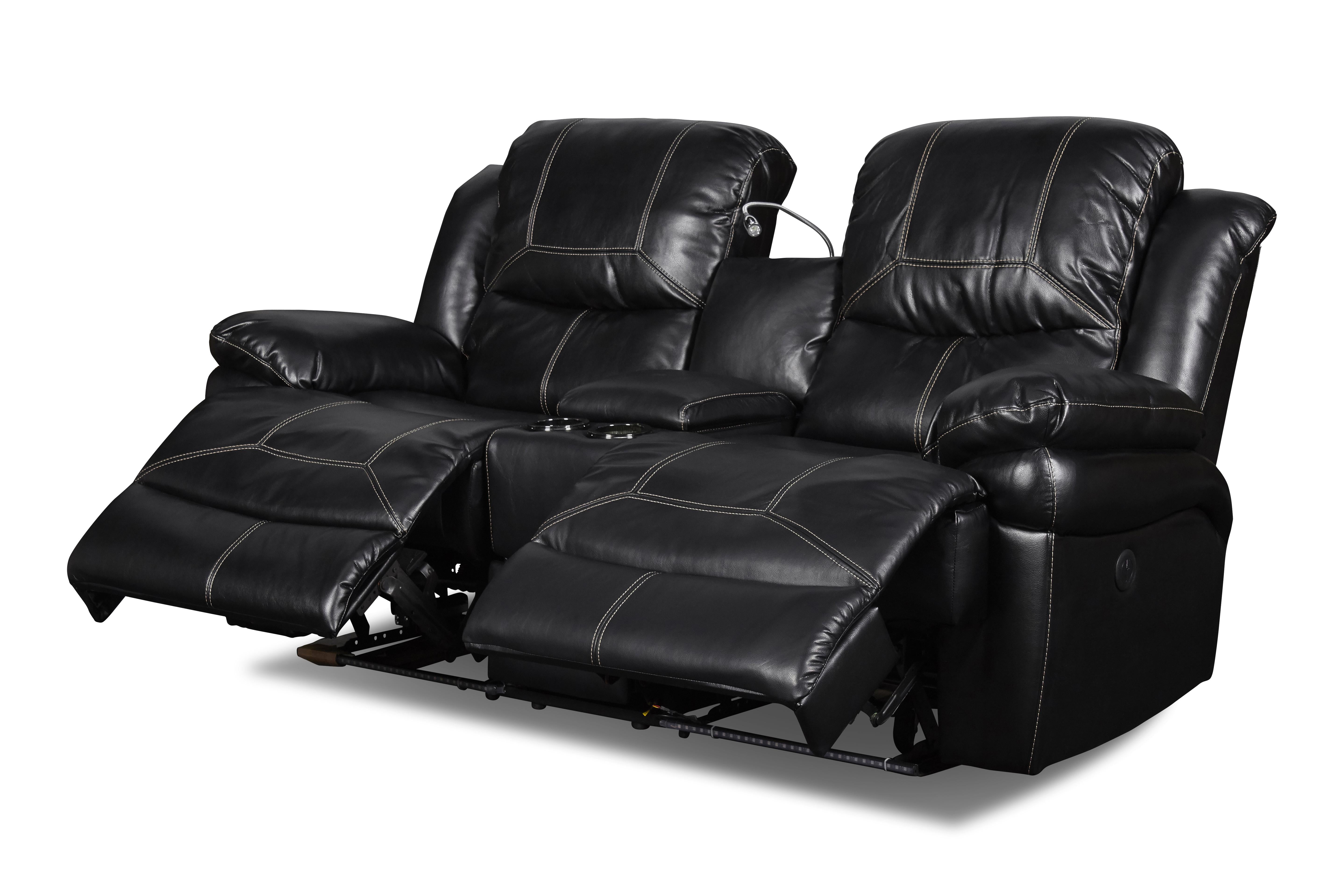 FLYNN CONSOLE LOVESEAT W/READING LIGHT, PWR FR- BLACK - Ideal Furniture (Fresno,CA)