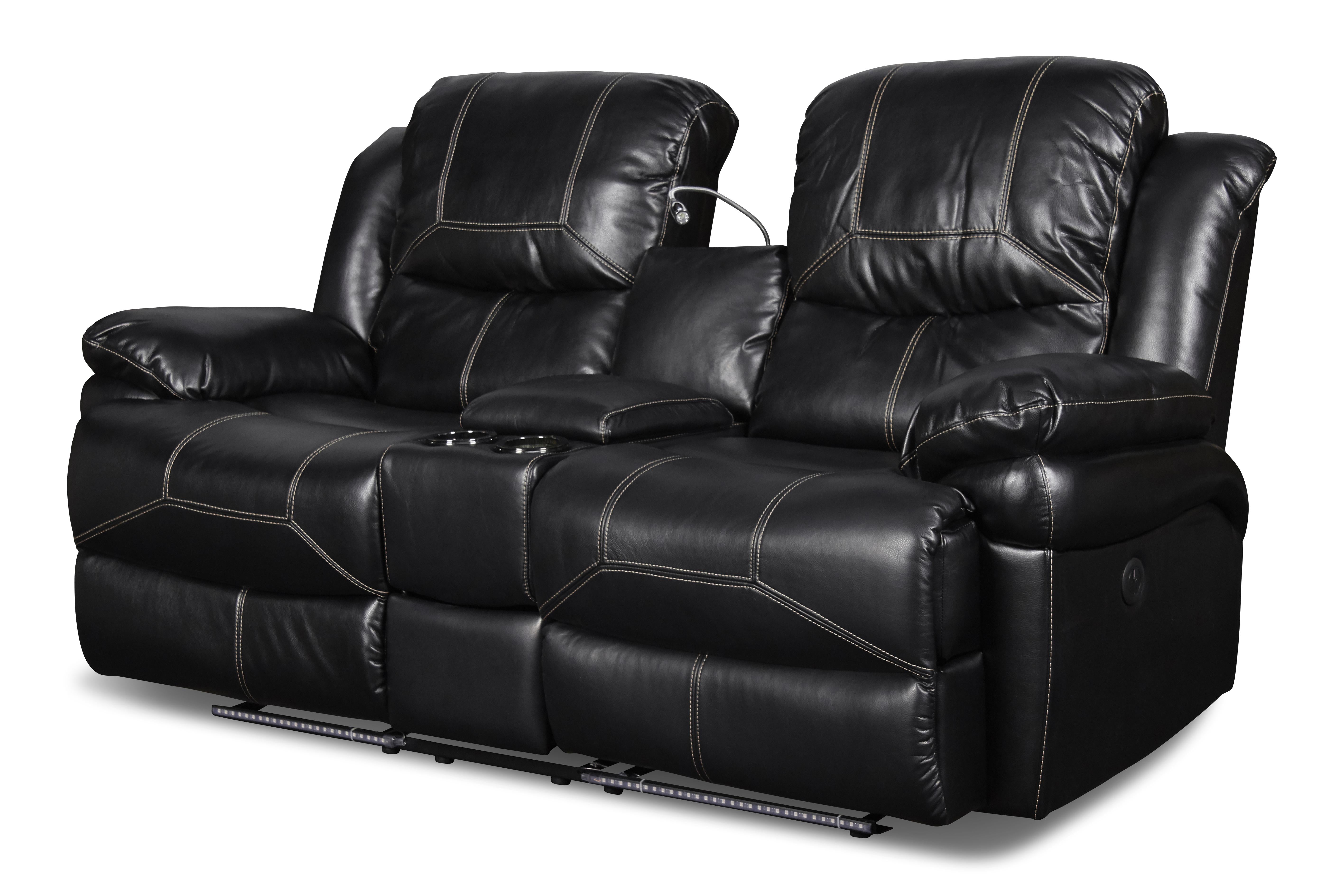 FLYNN CONSOLE LOVESEAT W/READING LIGHT, PWR FR- BLACK - Ideal Furniture (Fresno,CA)
