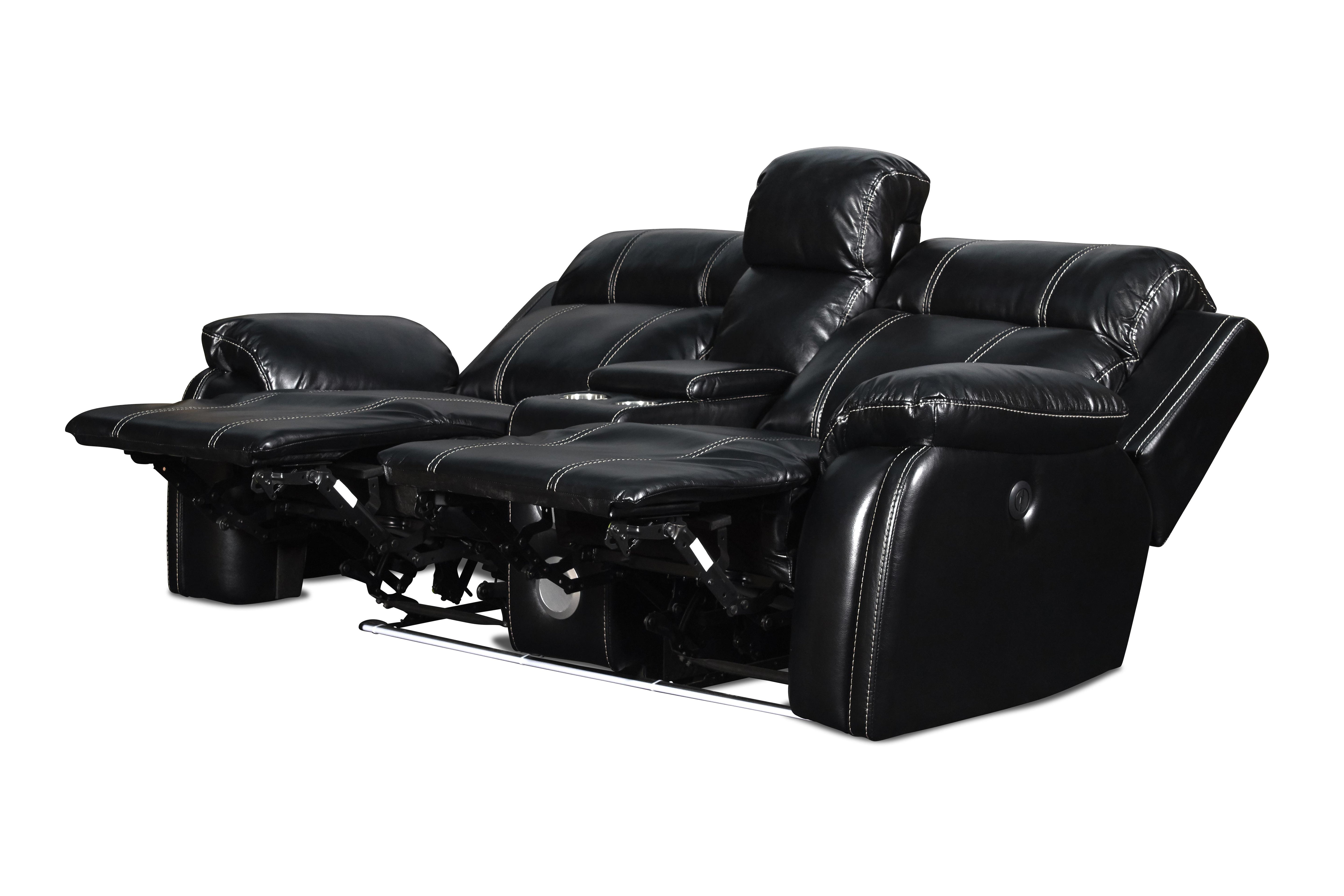 FUSION CONSOLE LOVESEAT W/SPEAKER & PWR FTRST-EBONY - Ideal Furniture (Fresno,CA)