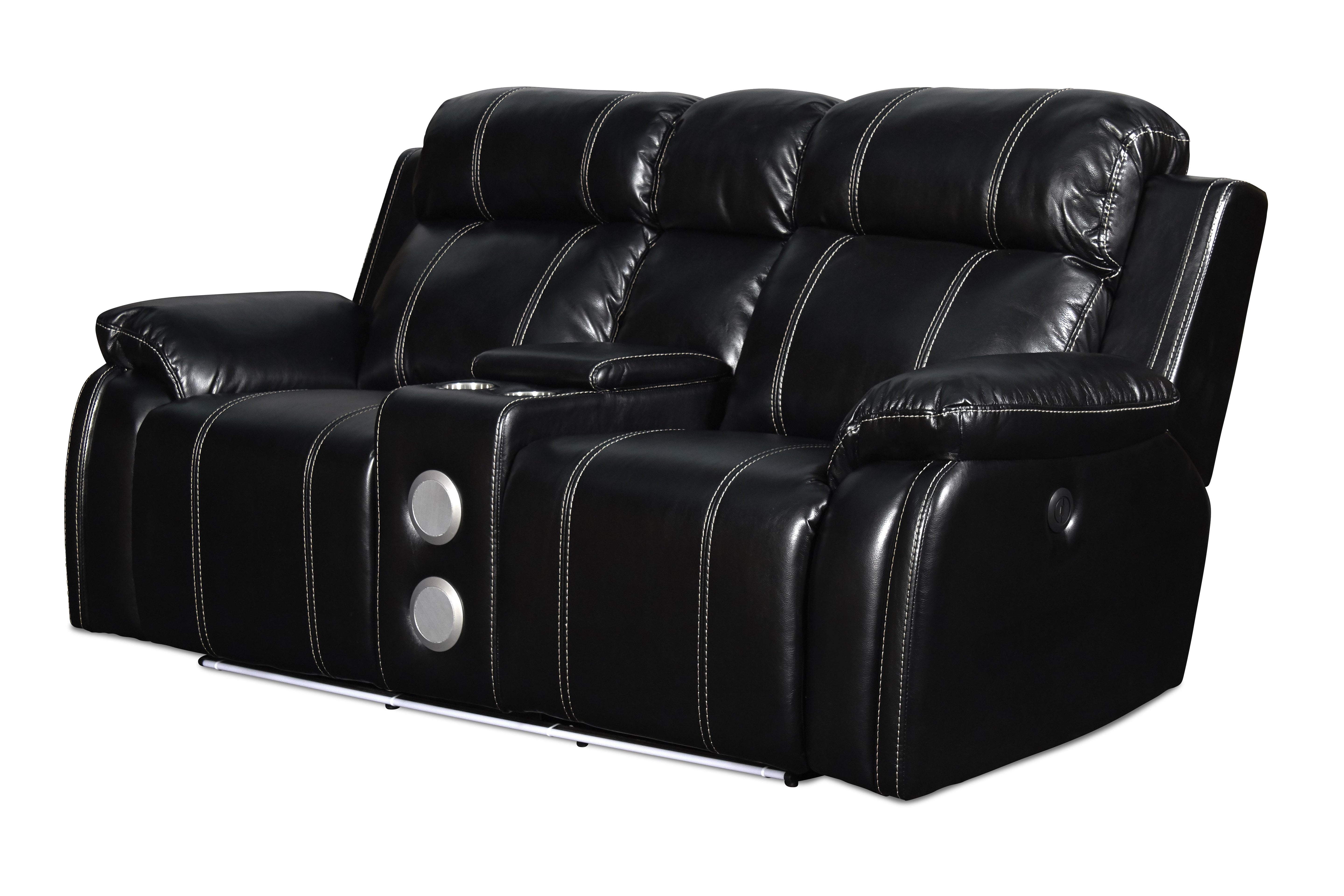 FUSION CONSOLE LOVESEAT W/SPEAKER & PWR FTRST-EBONY - Ideal Furniture (Fresno,CA)