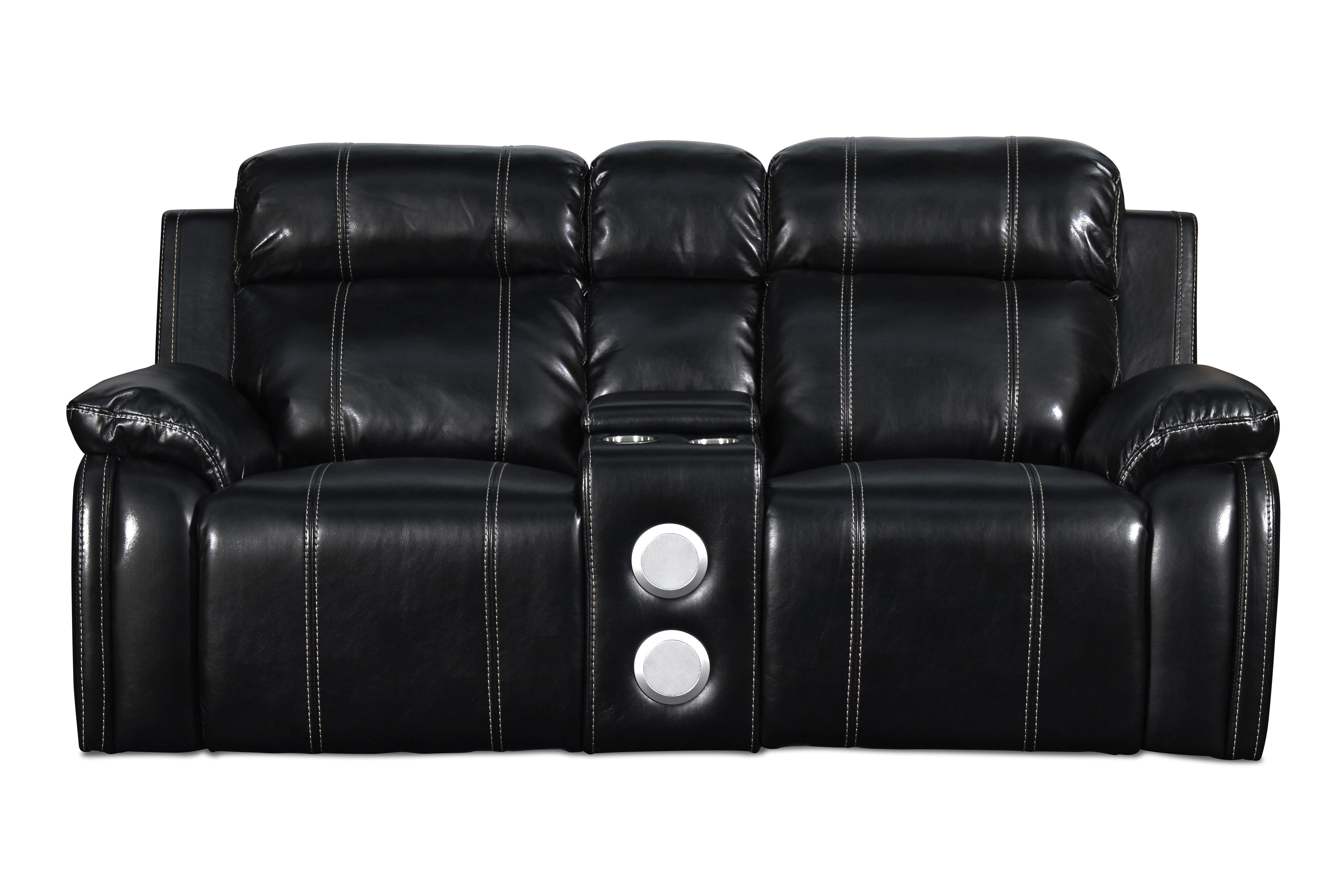 FUSION CONSOLE LOVESEAT W/SPEAKER & PWR FTRST-EBONY - Ideal Furniture (Fresno,CA)