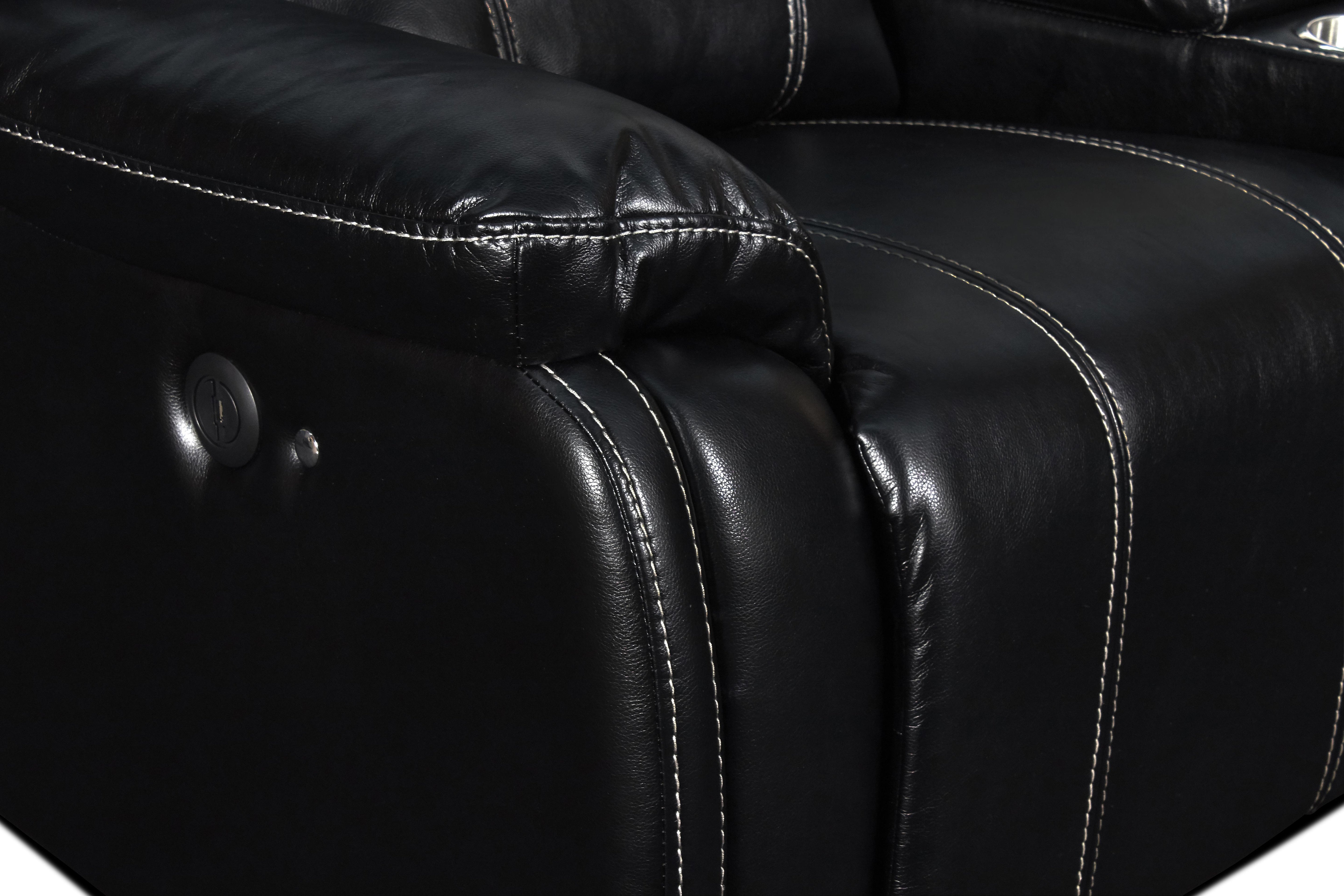 FUSION CONSOLE LOVESEAT W/SPEAKER & PWR FTRST-EBONY - Ideal Furniture (Fresno,CA)