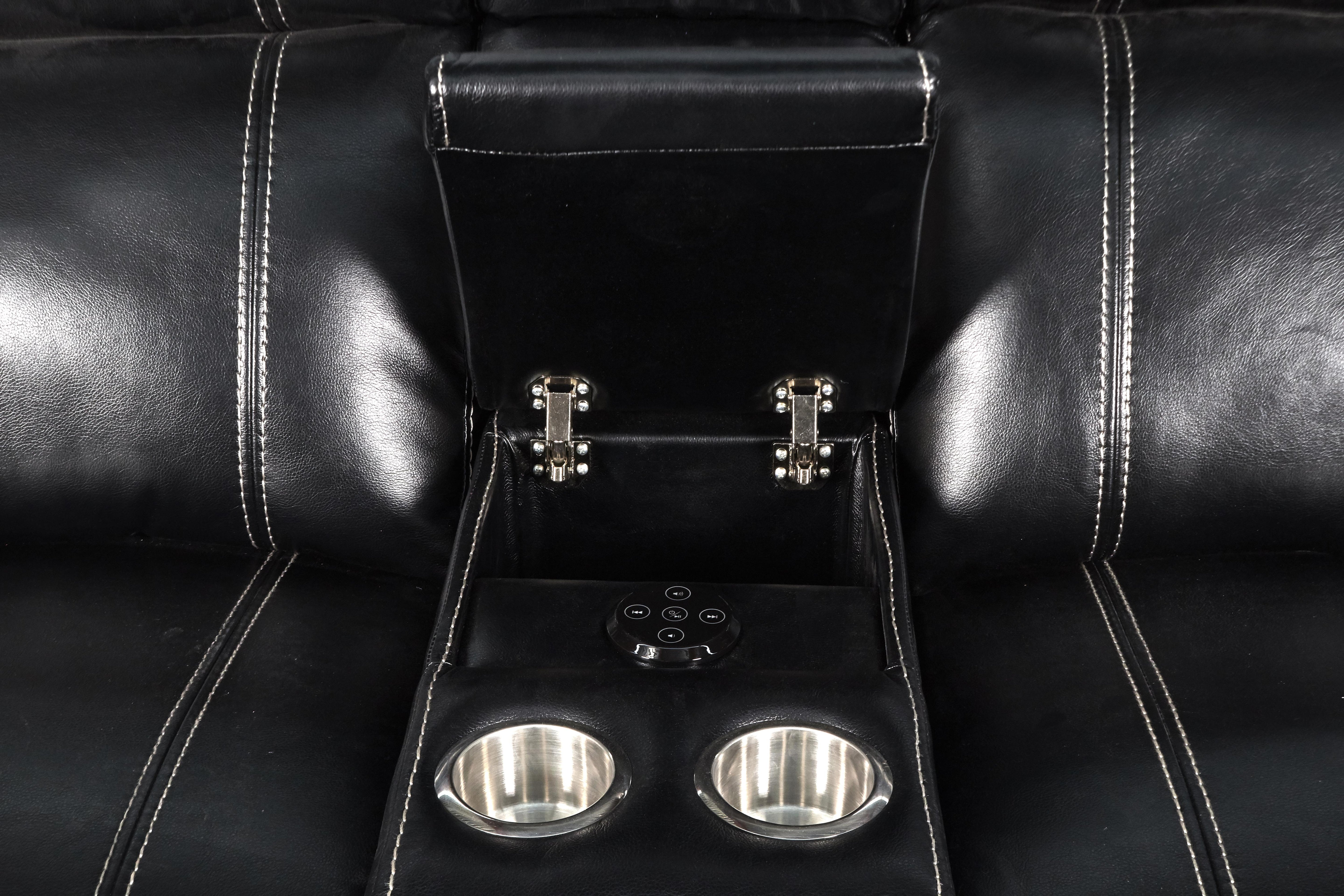FUSION CONSOLE LOVESEAT W/SPEAKER-EBONY - Ideal Furniture (Fresno,CA)
