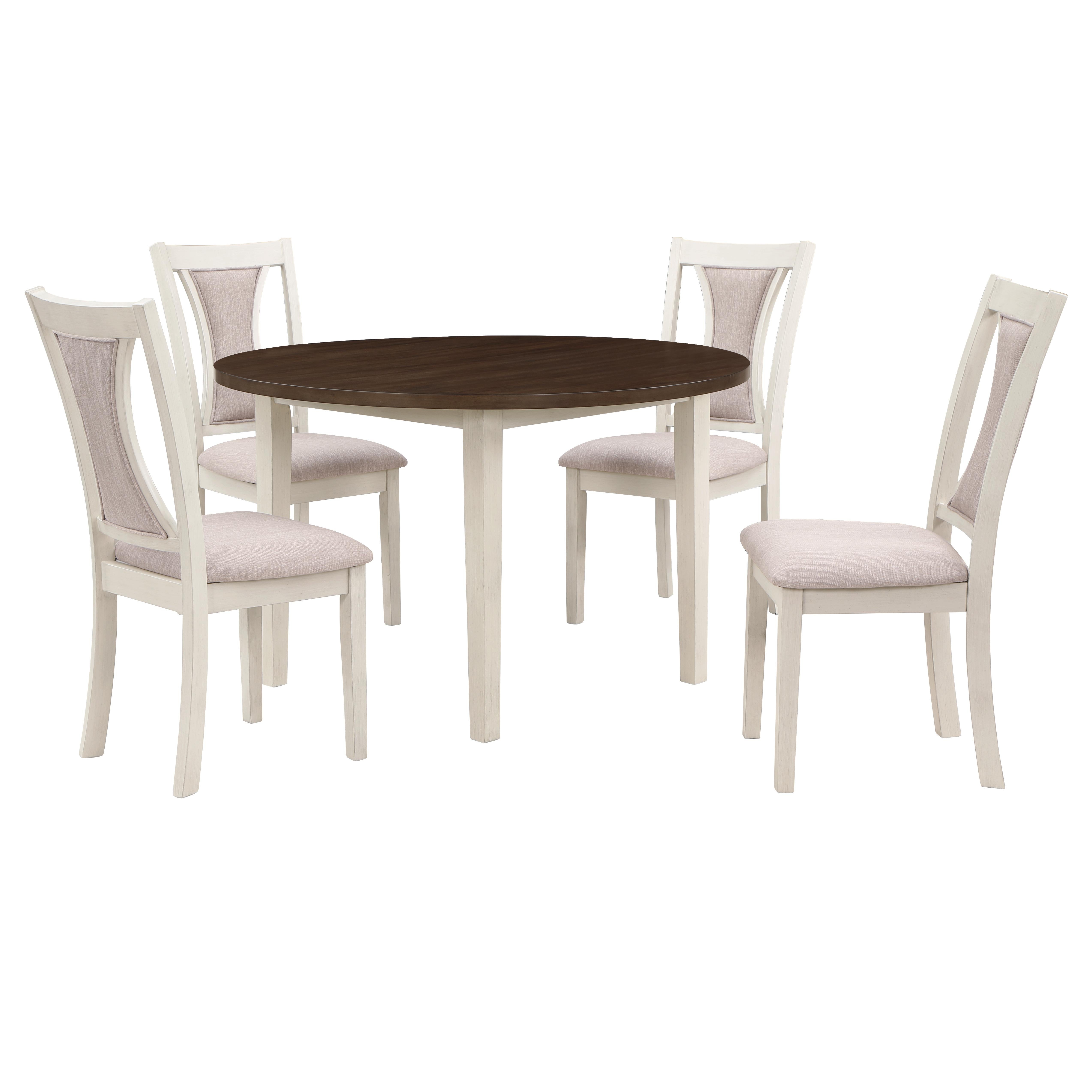 HUDSON 48" ROUND DINING TABLE & 4 CHAIR SET-BROWN/CREME - Ideal Furniture (Fresno,CA)