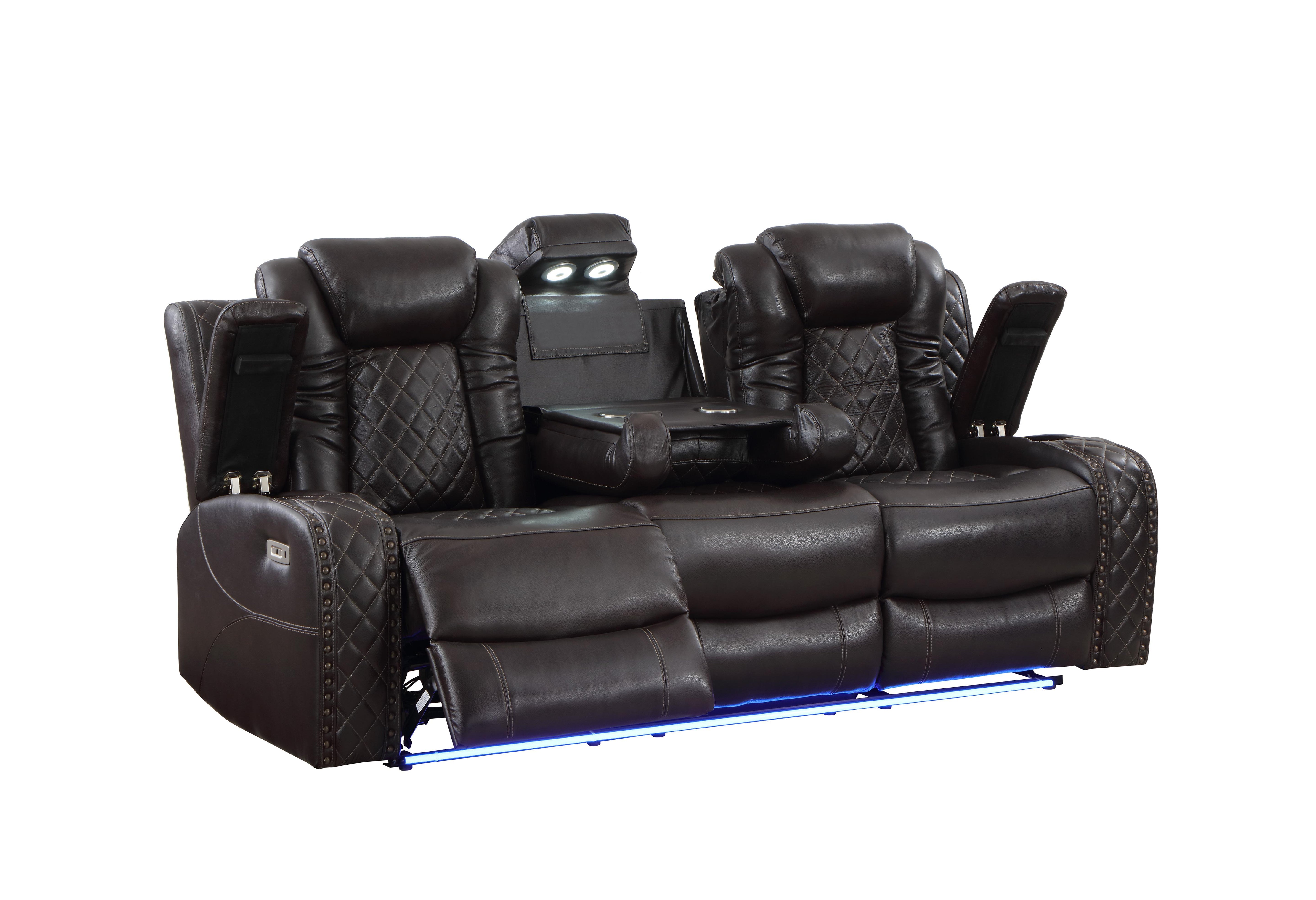 JOSHUA LEATHER SOFA W/DUAL RECLINER-DK BROWN - Ideal Furniture (Fresno,CA)