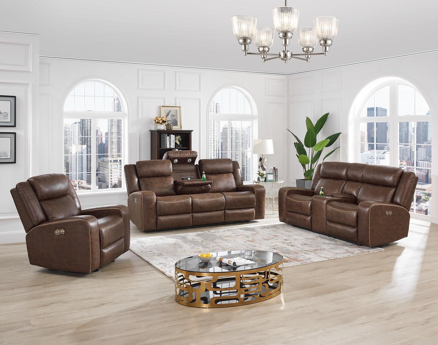 New Classic Furniture Atticus Dual Recliner Sofa with Power Footrest in Mocha - Ideal Furniture (Fresno,CA)