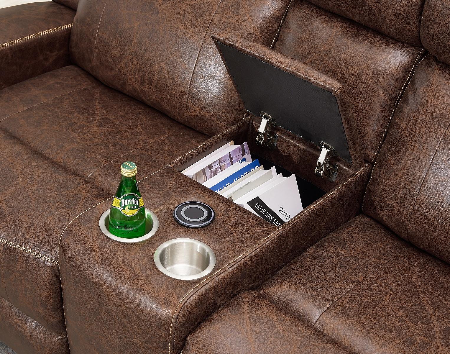 New Classic Furniture Atticus Console Loveseat With Power Footrest in Mocha - Ideal Furniture (Fresno,CA)