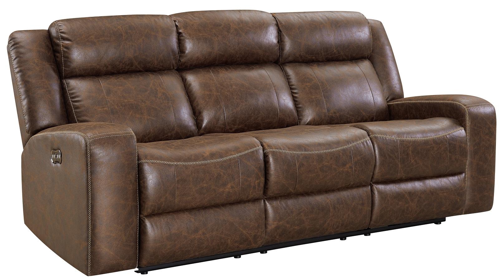 New Classic Furniture Atticus Dual Recliner Sofa with Power Footrest in Mocha - Ideal Furniture (Fresno,CA)
