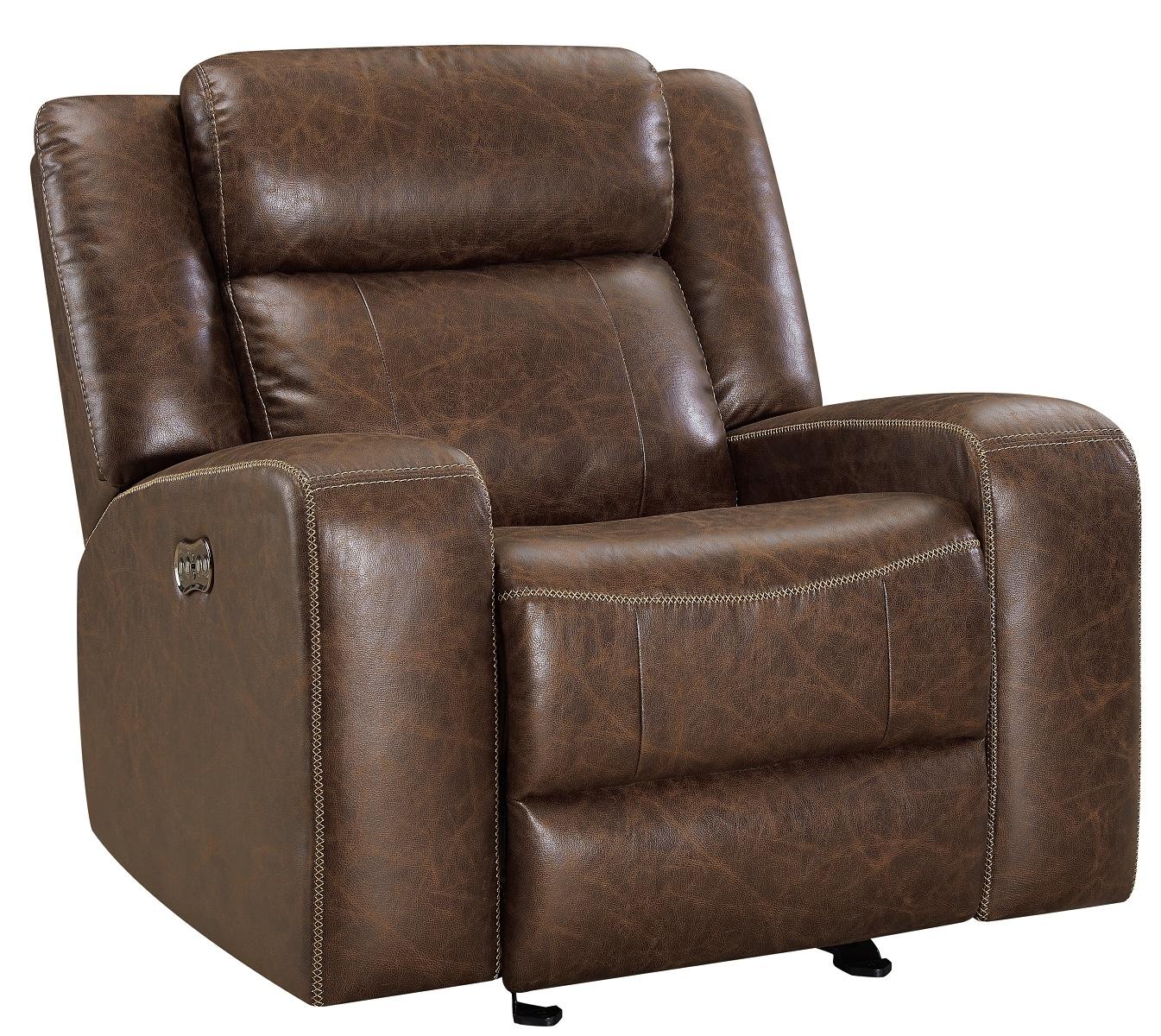 New Classic Furniture Atticus Glider Recliner with Power Headrest and Footrest in Mocha - Ideal Furniture (Fresno,CA)