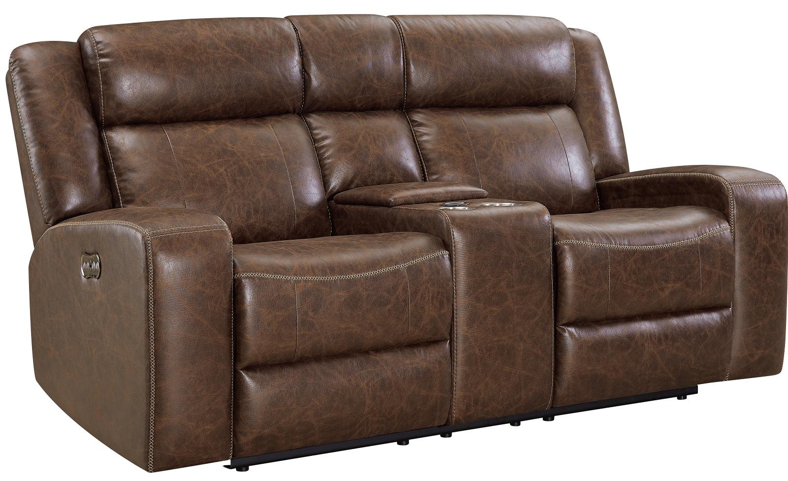 New Classic Furniture Atticus Console Loveseat With Power Footrest in Mocha - Ideal Furniture (Fresno,CA)