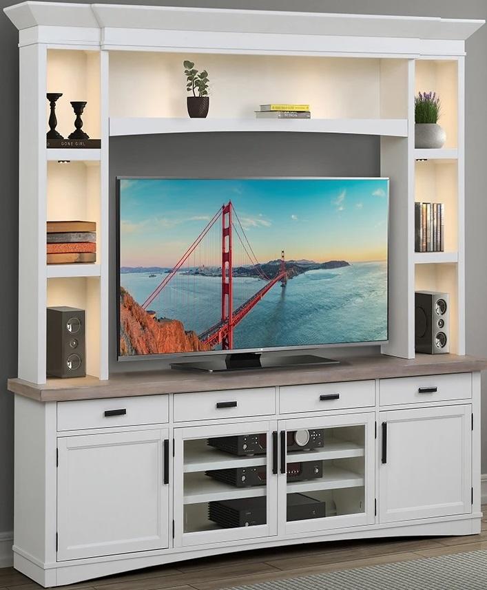 Parker House Americana Modern 92 in. TV Console with Hutch and LED Lights in Cotton