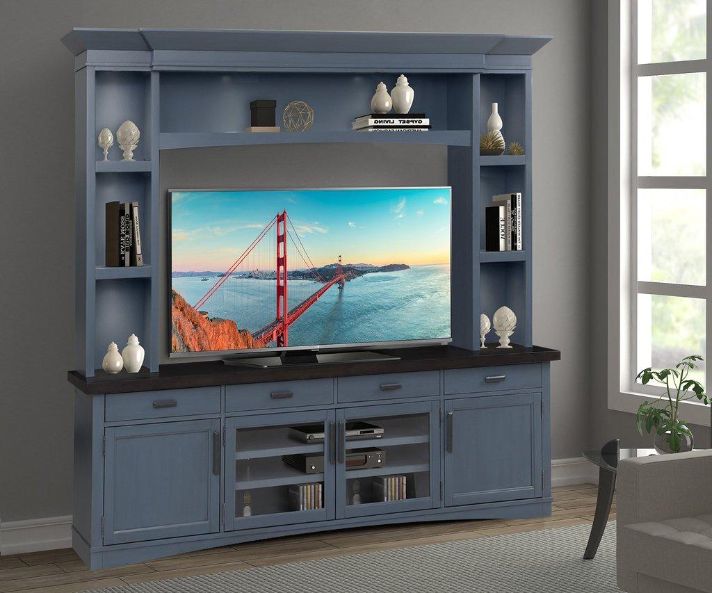 Parker House Americana Modern 92 in. TV Console with Hutch and LED Lights in Denim