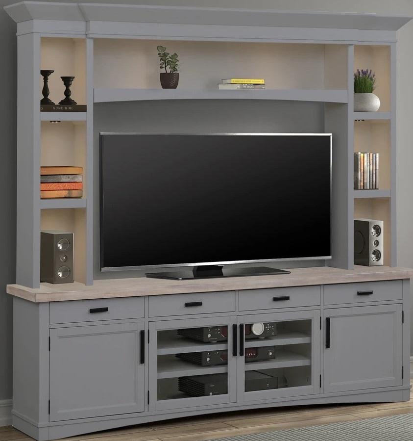 Parker House Americana Modern 92 in. TV Console with Hutch and LED Lights in Dove