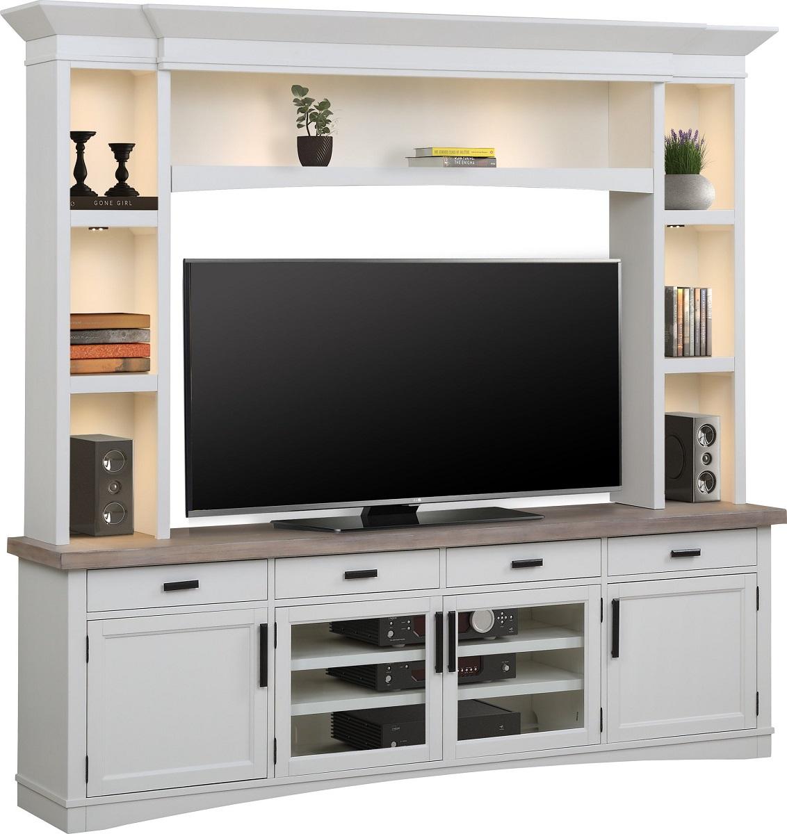 Parker House Americana Modern 92 in. TV Console with Hutch, Back Panel and LED Lights in Cotton