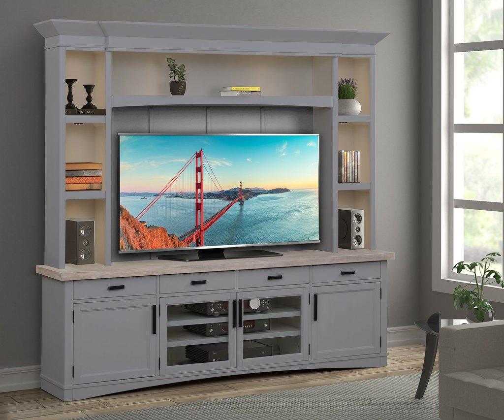 Parker House Americana Modern 92 in. TV Console with Hutch, Back Panel and LED Lights in Dove