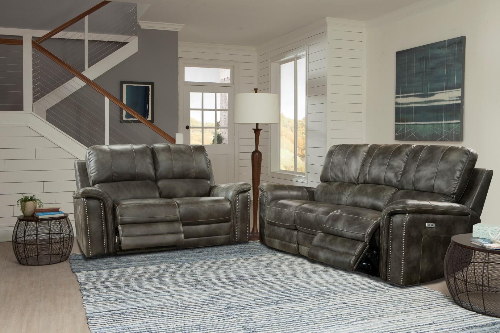 Parker House Belize Sofa Dual PWR Recliner w/ USB & PWR Headrest in Ash - Ideal Furniture (Fresno,CA)