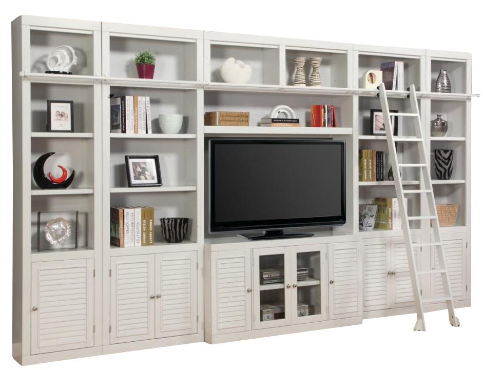 Parker House Boca 7-Piece Entertainment Inset Wall with Ladder in Cottage White