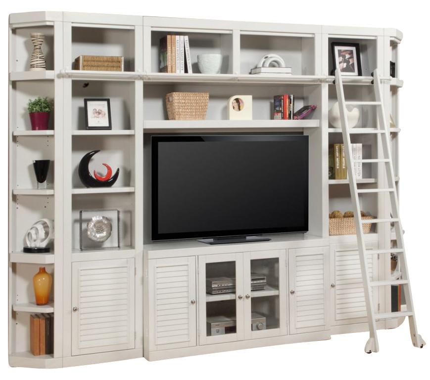 Parker House Boca 7-Piece Spacesaver Library Wall with Ladder in Cottage White