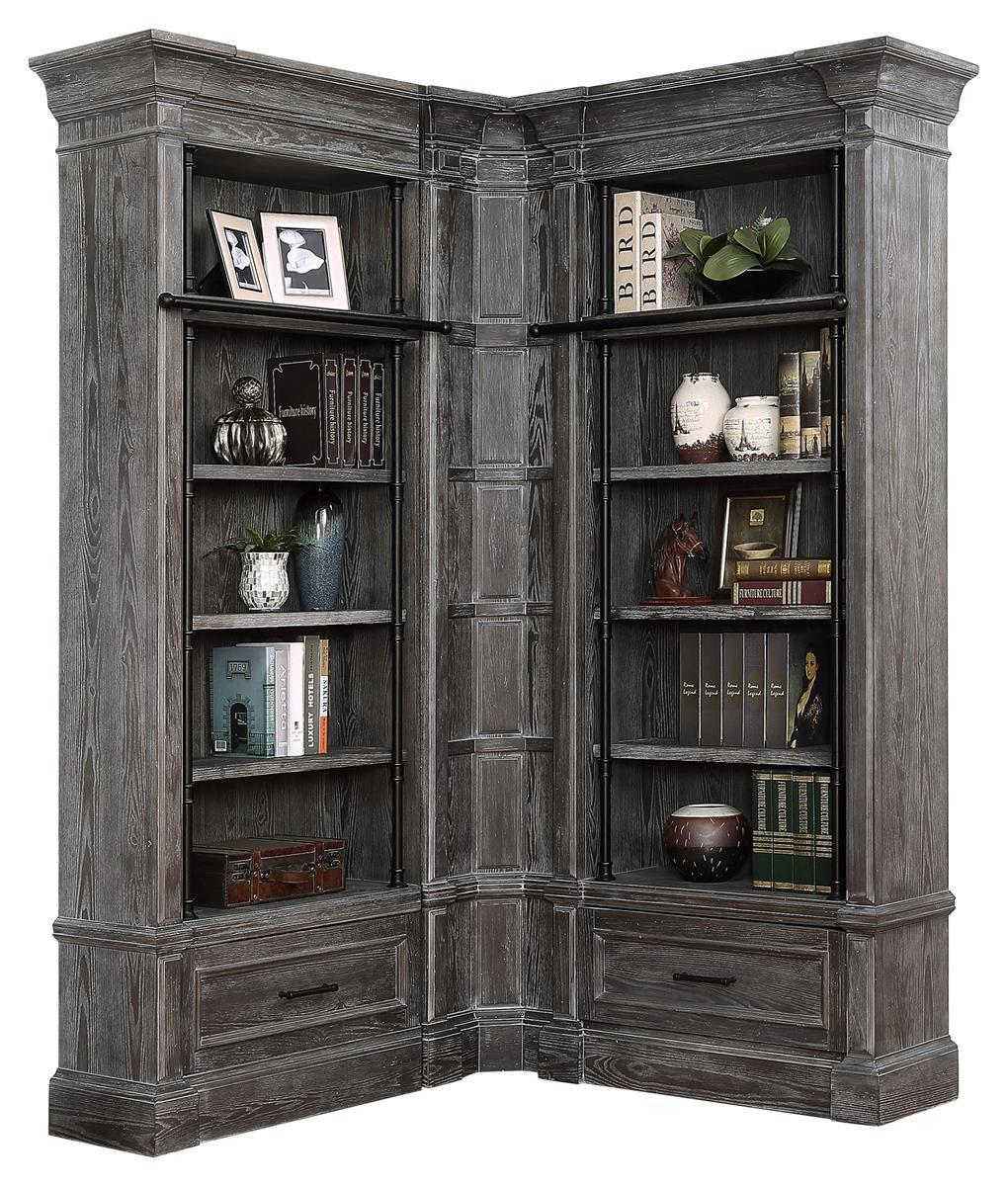 Parker House Gramercy Park 3pc Corner Museum Bookcase in Vintage Burnished Smoke