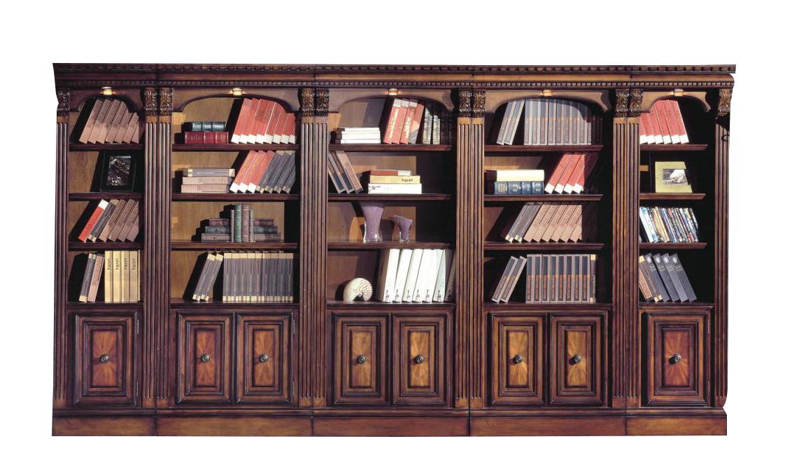 Parker House Huntington 5 Piece Inset Bookcase Wall in Vintage Pecan - Ideal Furniture (Fresno,CA)