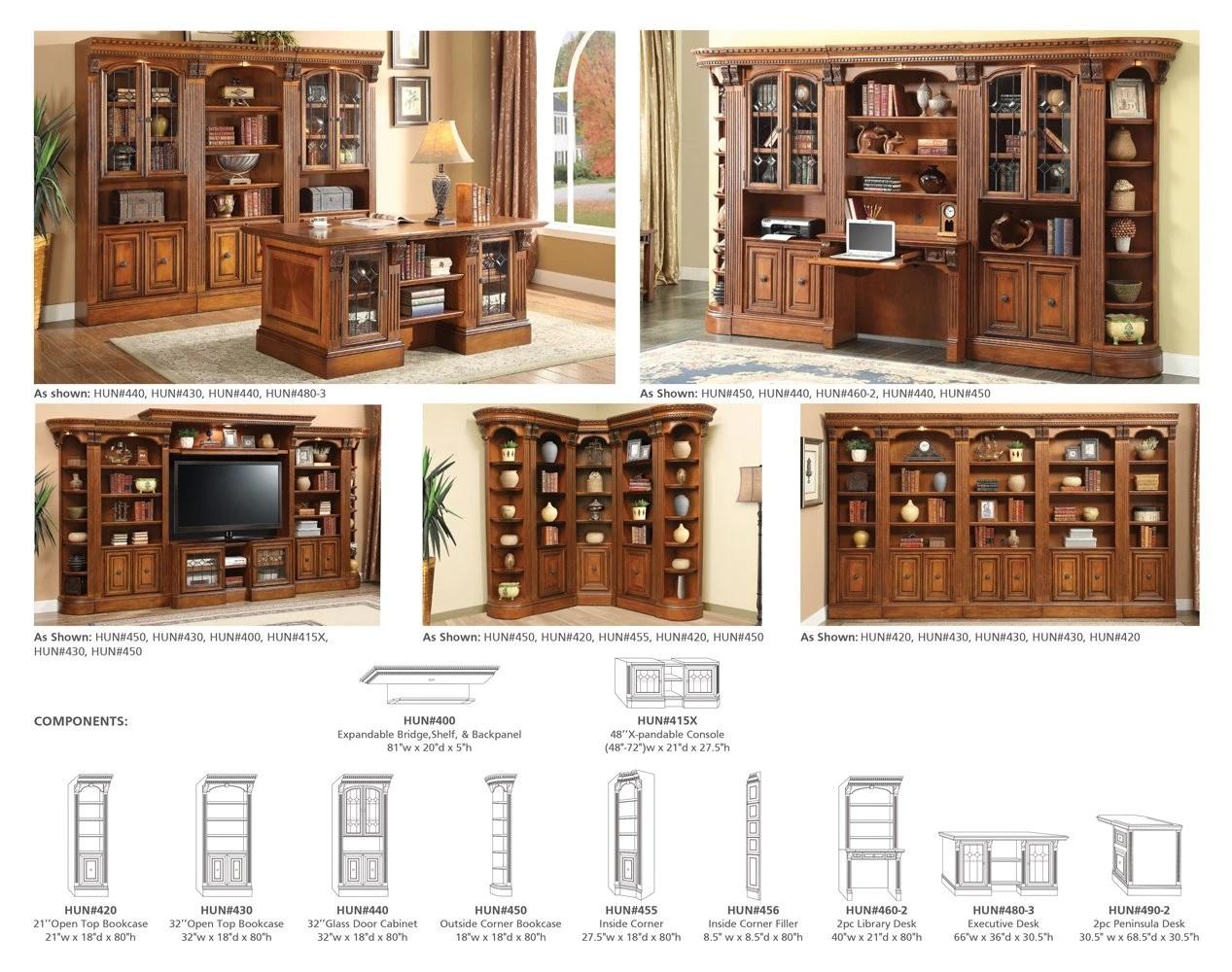 Parker House Huntington 5 Piece Library Bookcase Wall in Vintage Pecan - Ideal Furniture (Fresno,CA)