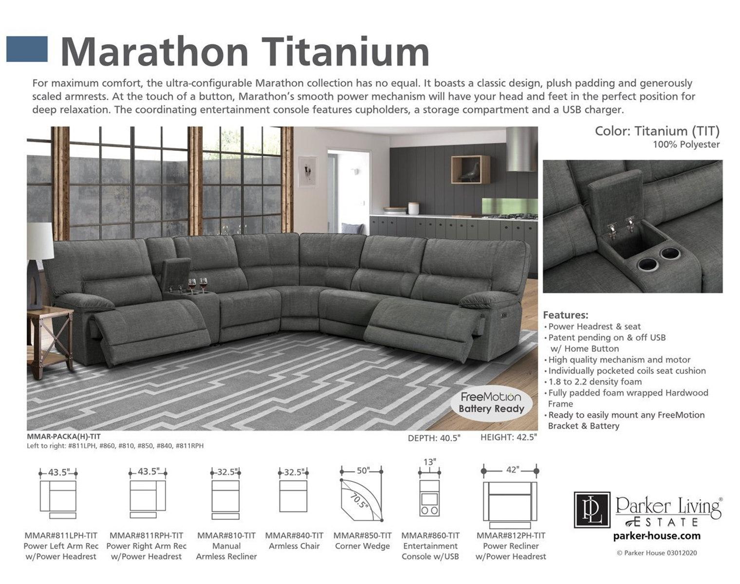 Parker House Marathon Power Left Arm Facing Recliner in Titanium - Ideal Furniture (Fresno,CA)