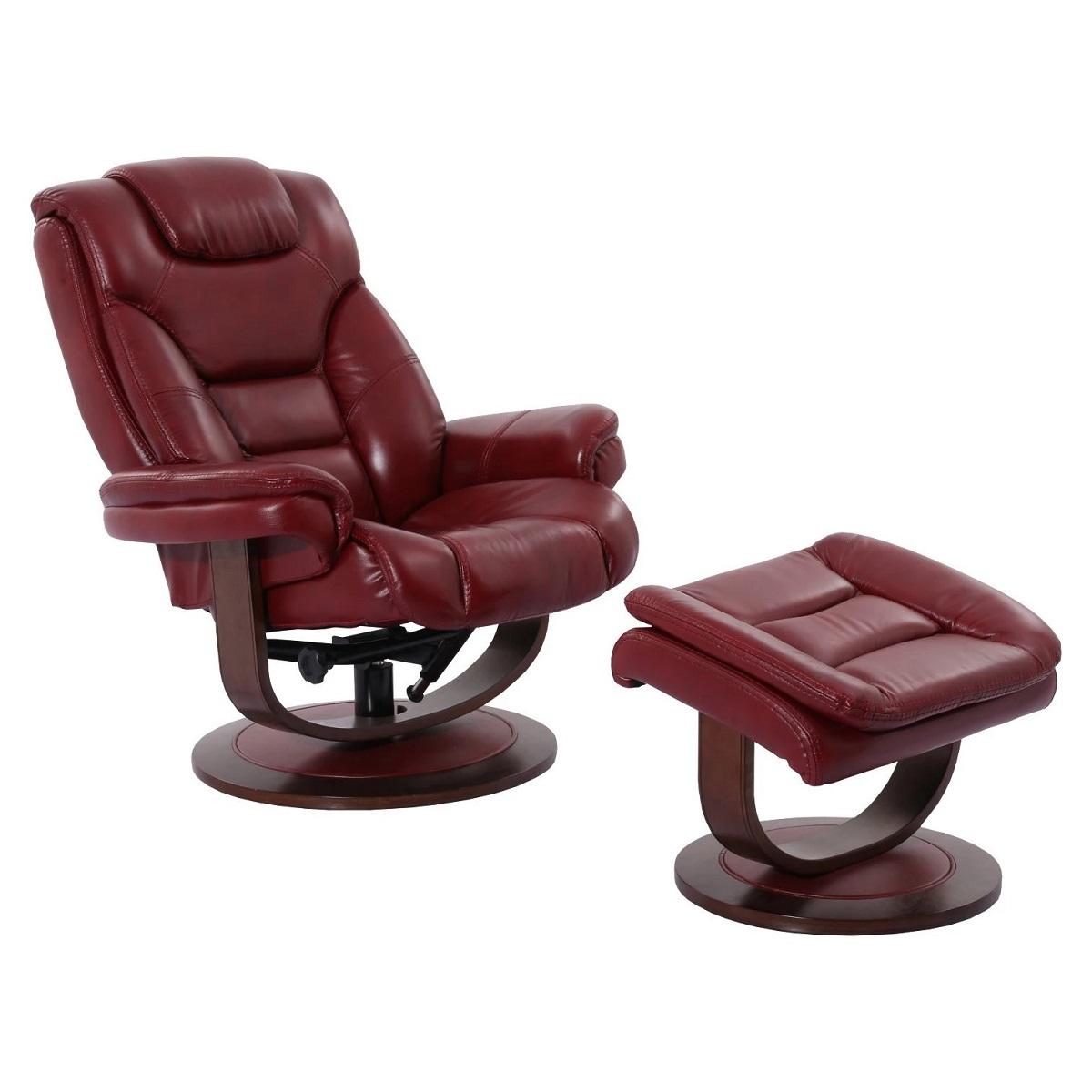 Parker House Monarch Manual Reclining Swivel Chair and Ottoman in Rouge