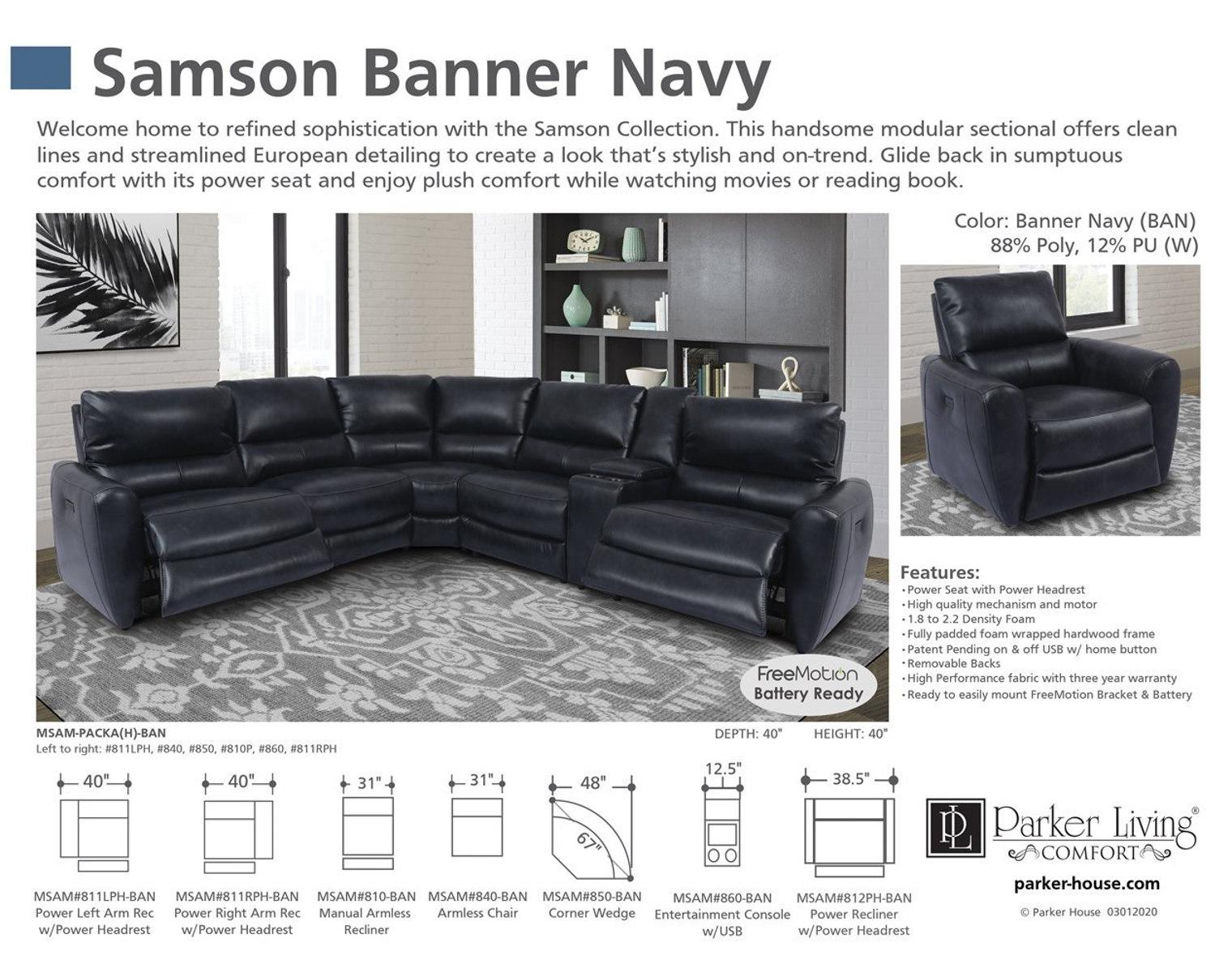 Parker House Samson Power Right Arm Facing Recliner in Banner Navy - Ideal Furniture (Fresno,CA)