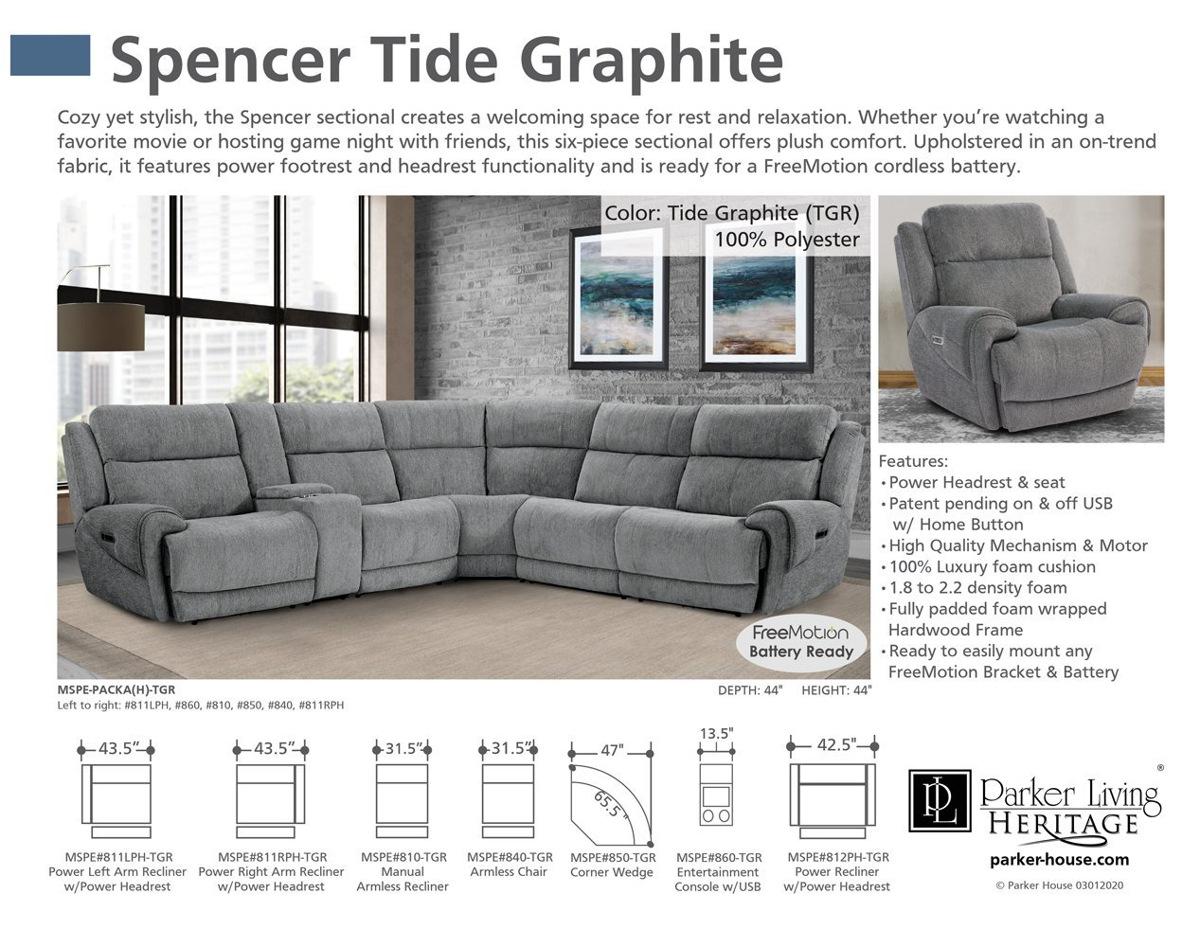 Parker House Spencer Power Left Arm Facing Recliner in Tide Graphite - Ideal Furniture (Fresno,CA)